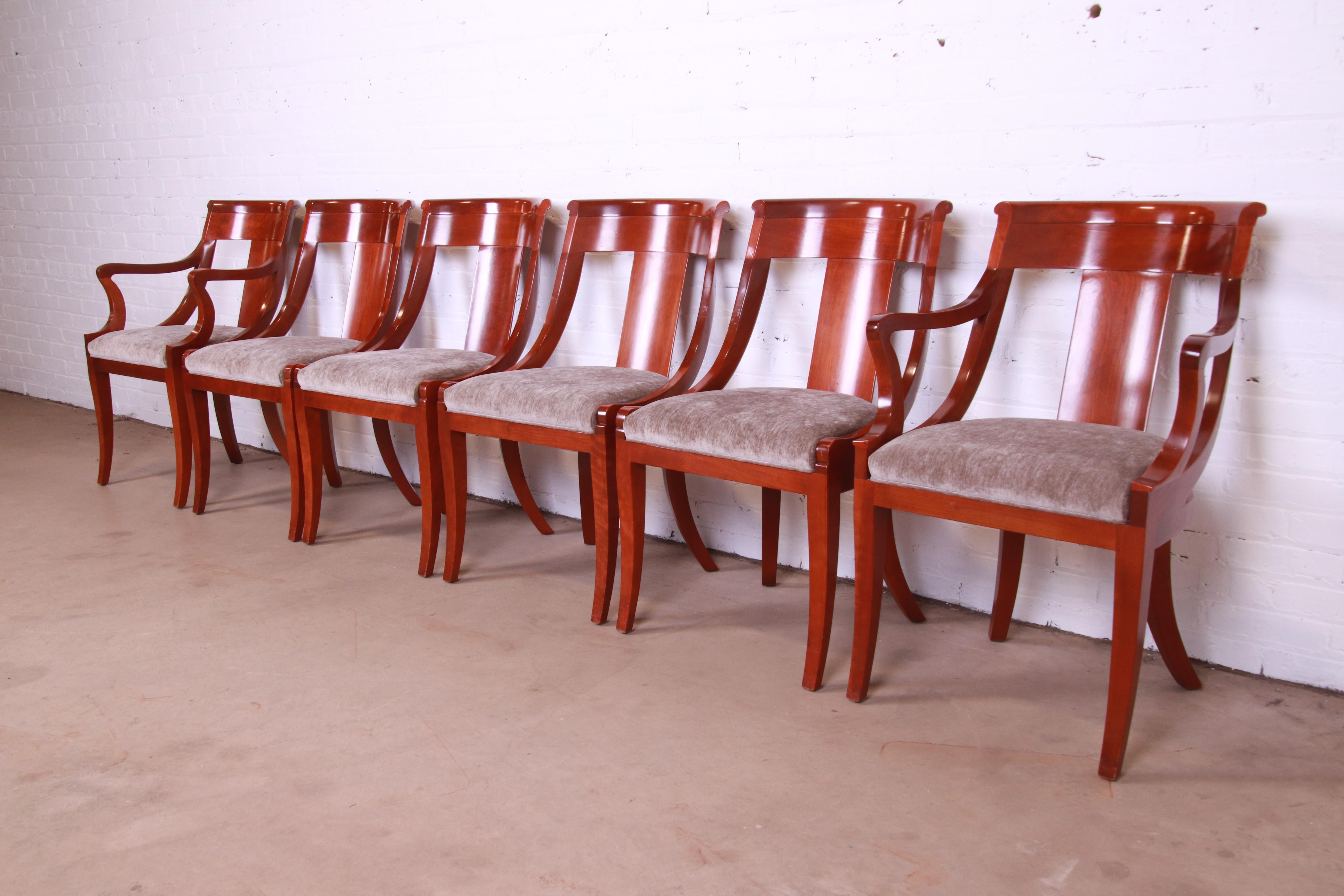 Baker Furniture Solid Cherry Wood Regency Dining Chairs, Set of Six In Good Condition For Sale In South Bend, IN