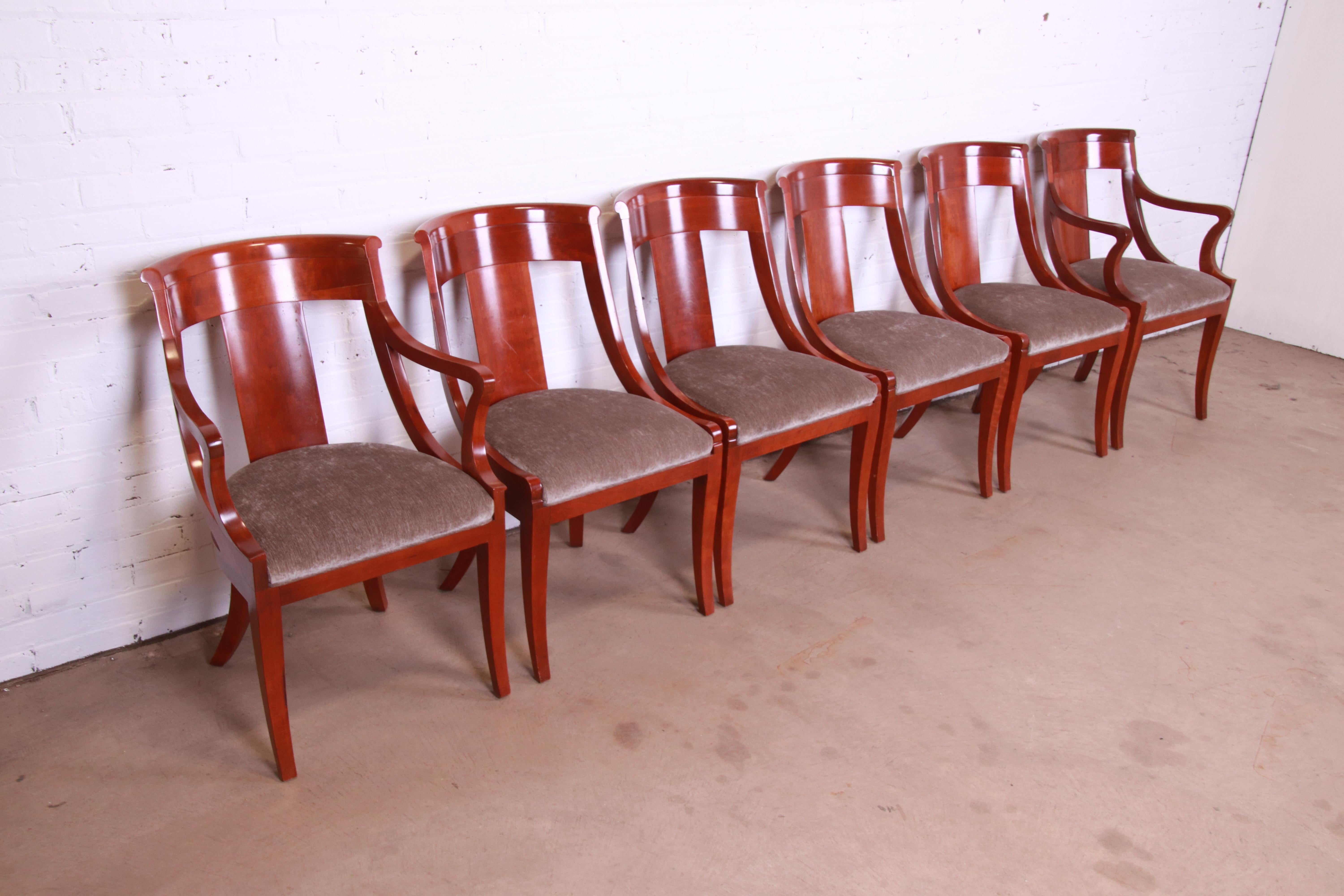 20th Century Baker Furniture Solid Cherry Wood Regency Dining Chairs, Set of Six For Sale