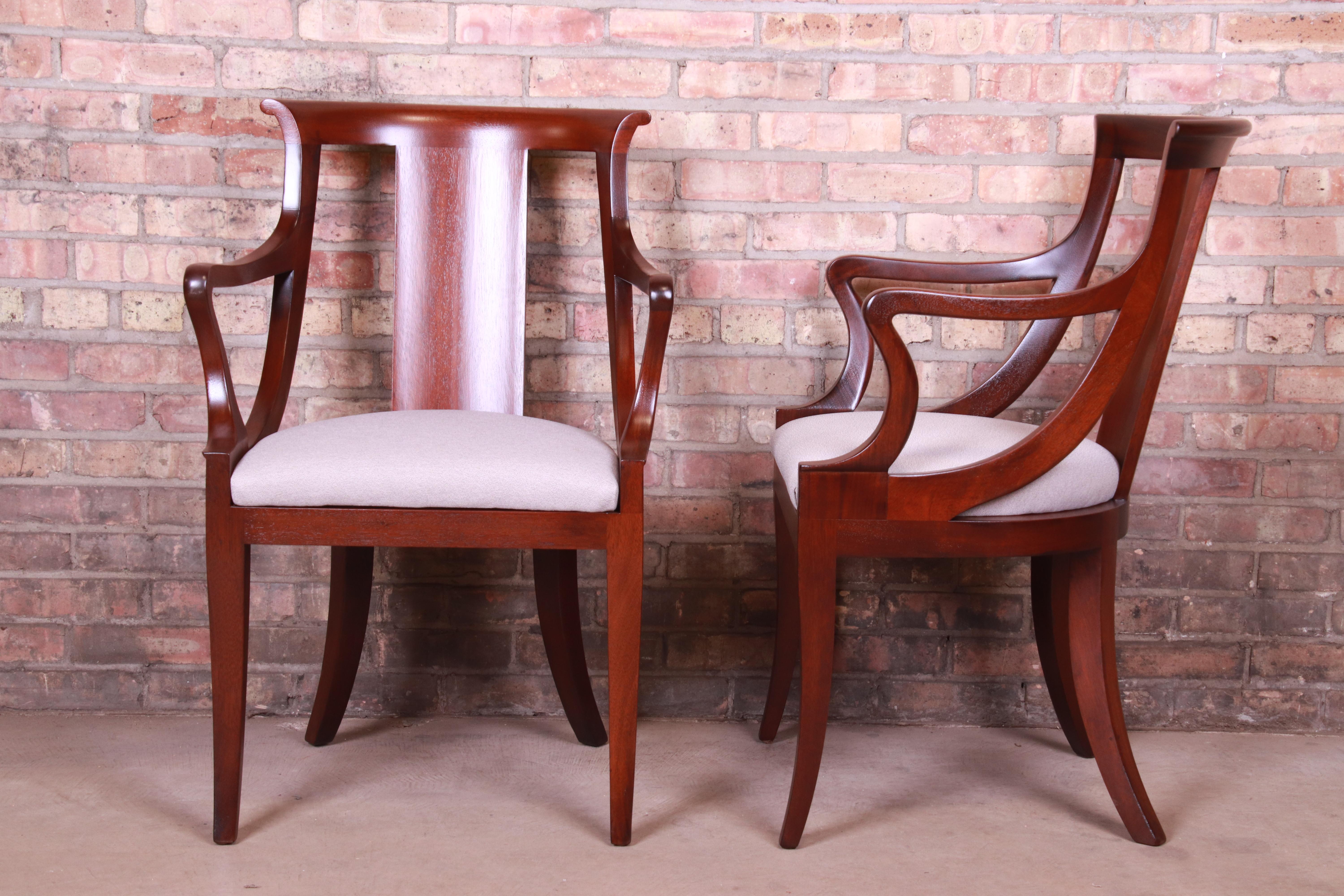 Upholstery Baker Furniture Solid Mahogany Regency Dining Chairs, Fully Restored