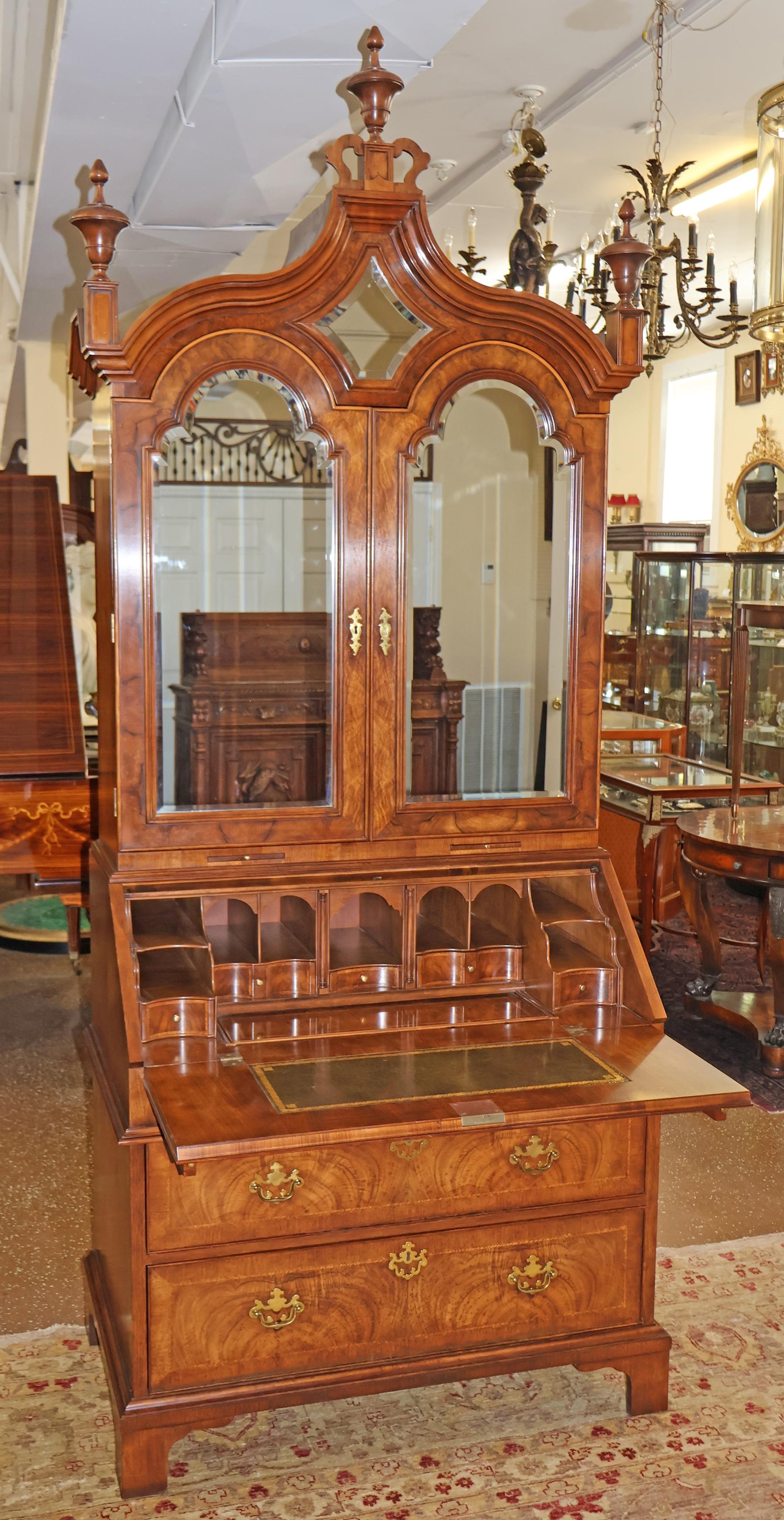 Baker Furniture Stately Home Circassian Walnut George III Style Secretary Desk For Sale 7
