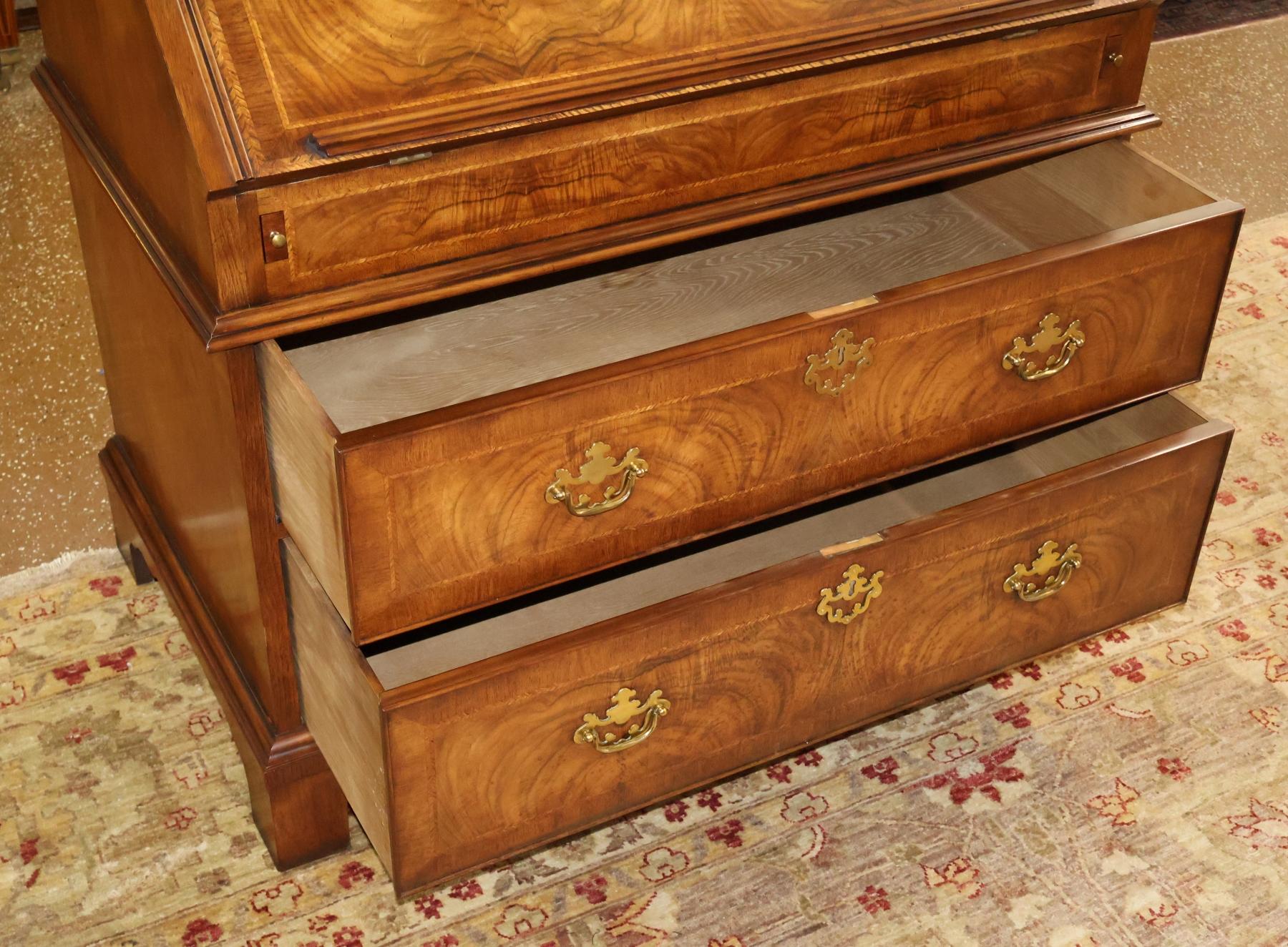 Baker Furniture Stately Home Circassian Walnut George III Style Secretary Desk For Sale 11