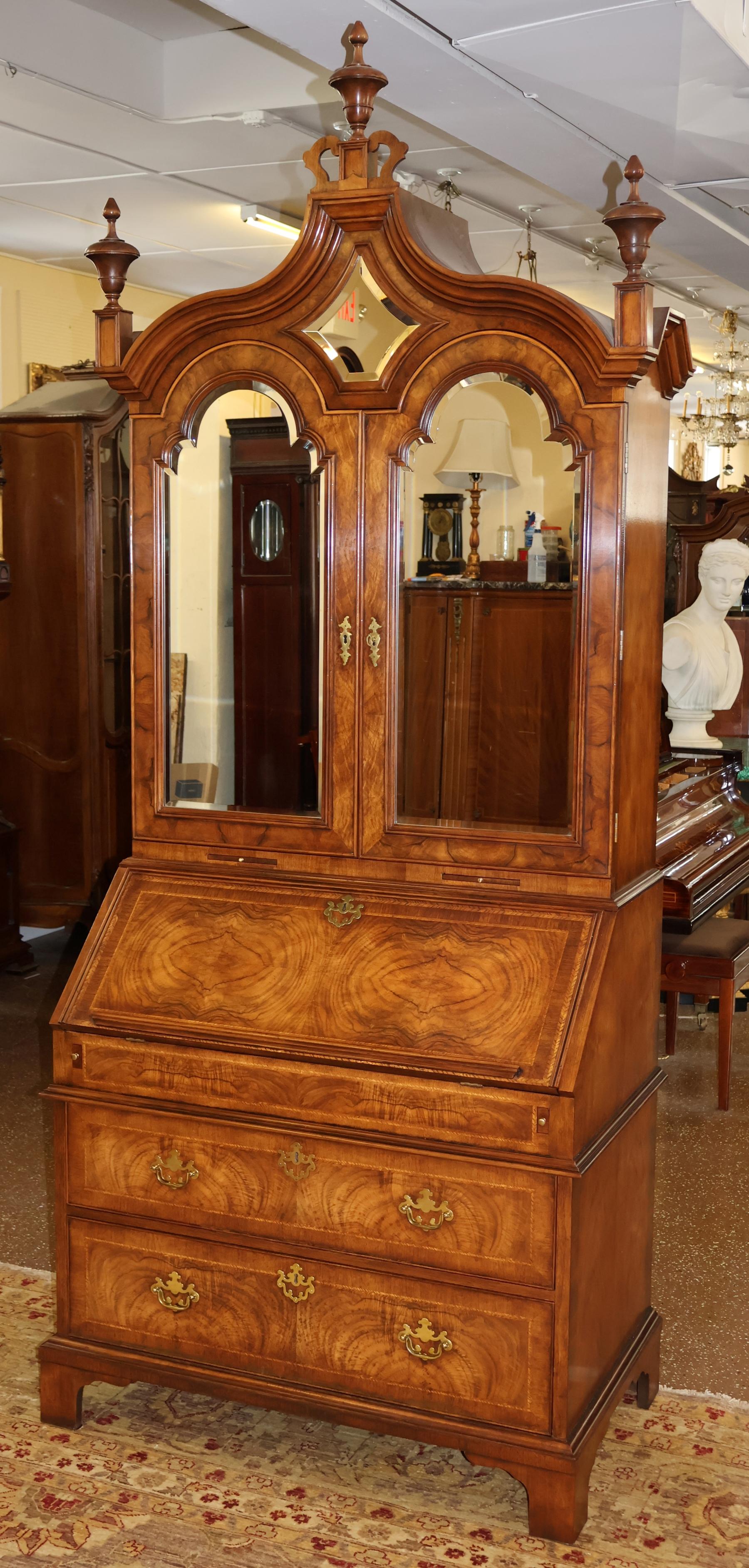 American Baker Furniture Stately Home Circassian Walnut George III Style Secretary Desk For Sale