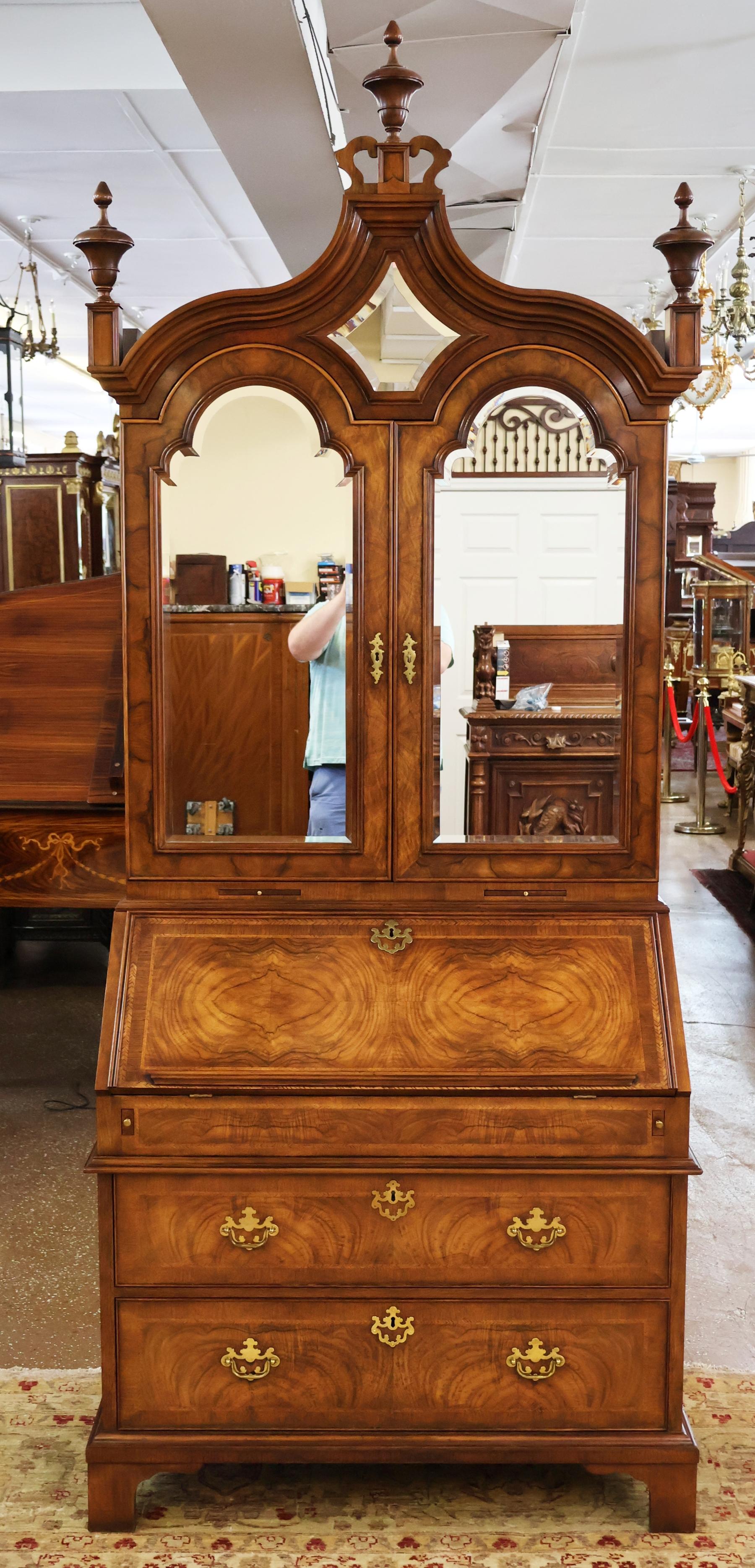 Baker Furniture Stately Home Circassian Walnut George III Style Secretary Desk In Good Condition For Sale In Long Branch, NJ