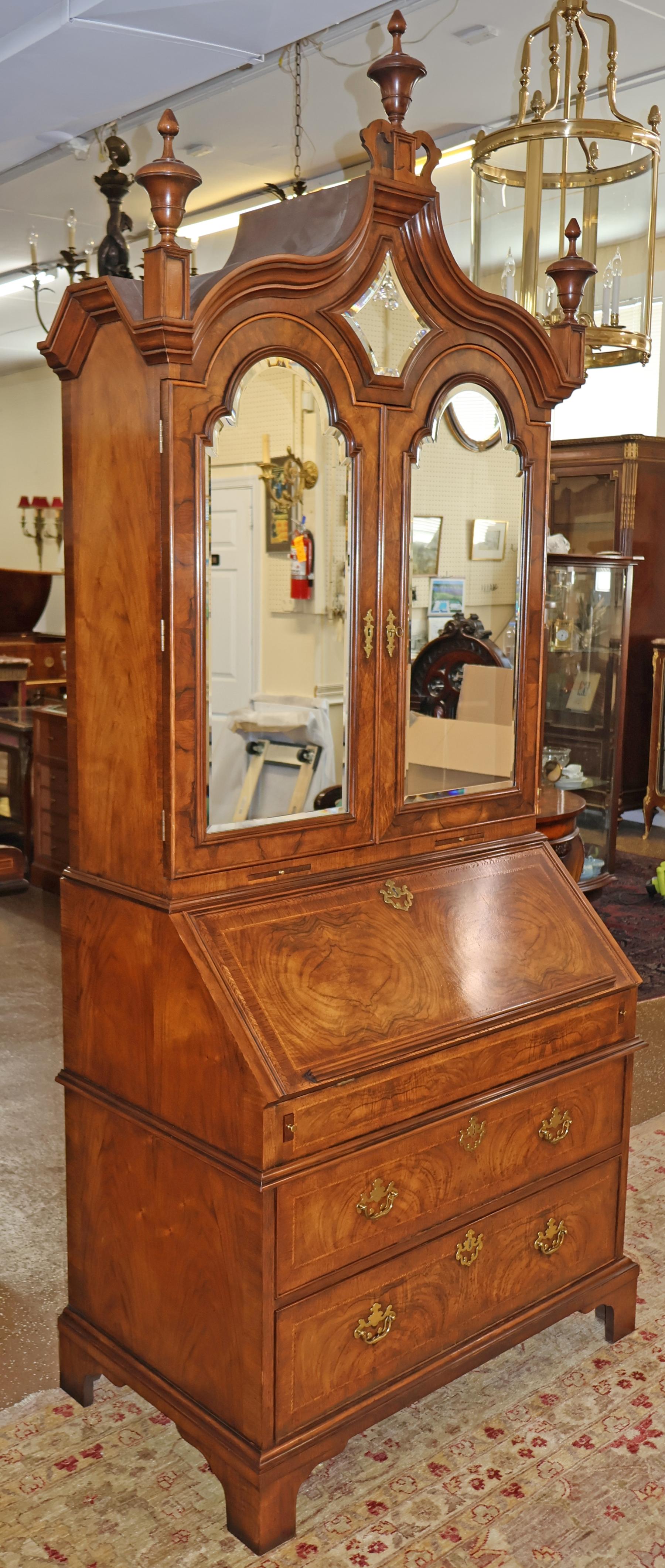 Baker Furniture Stately Home Circassian Walnut George III Style Secretary Desk For Sale 2
