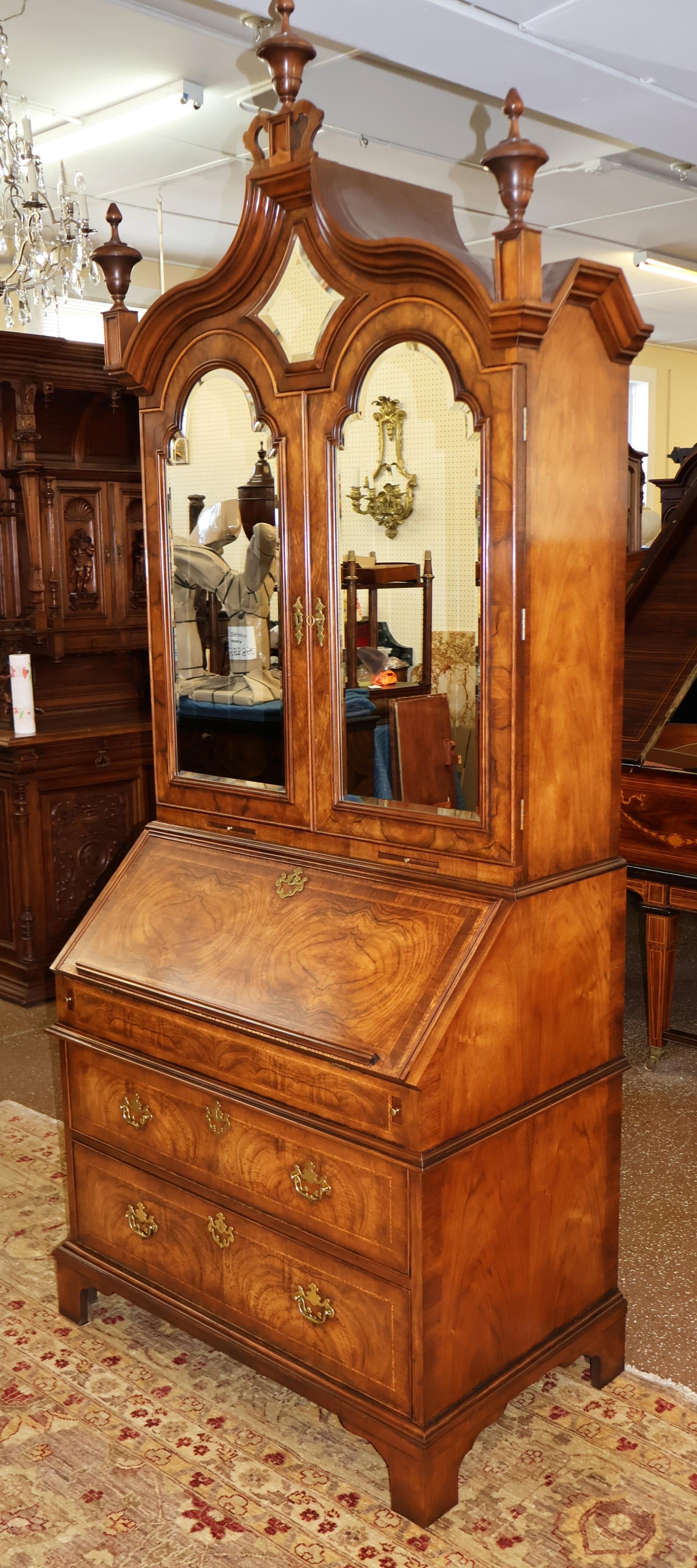 Baker Furniture Stately Home Circassian Walnut George III Style Secretary Desk For Sale 3