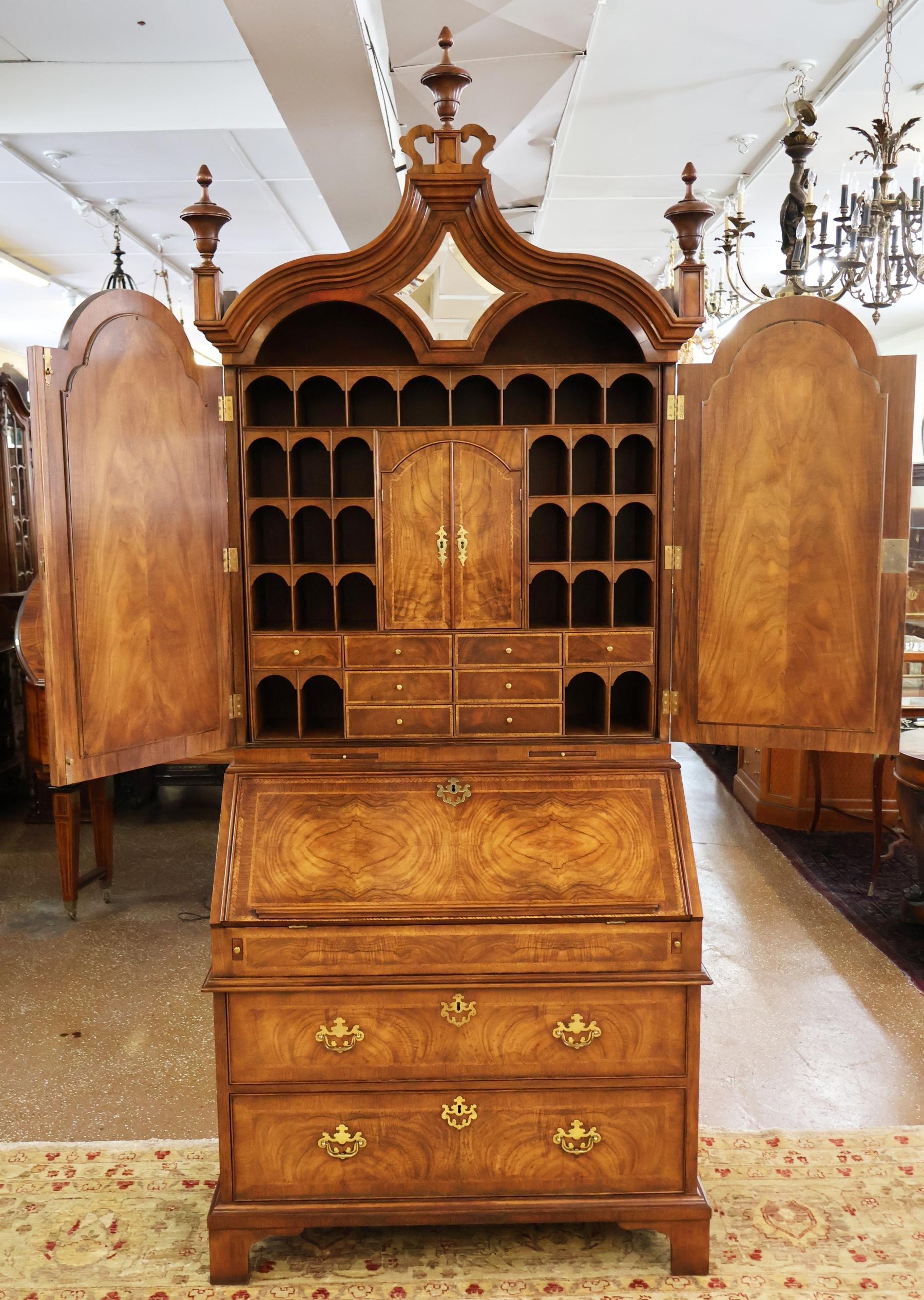 Baker Furniture Stately Home Circassian Walnut George III Style Secretary Desk For Sale 4