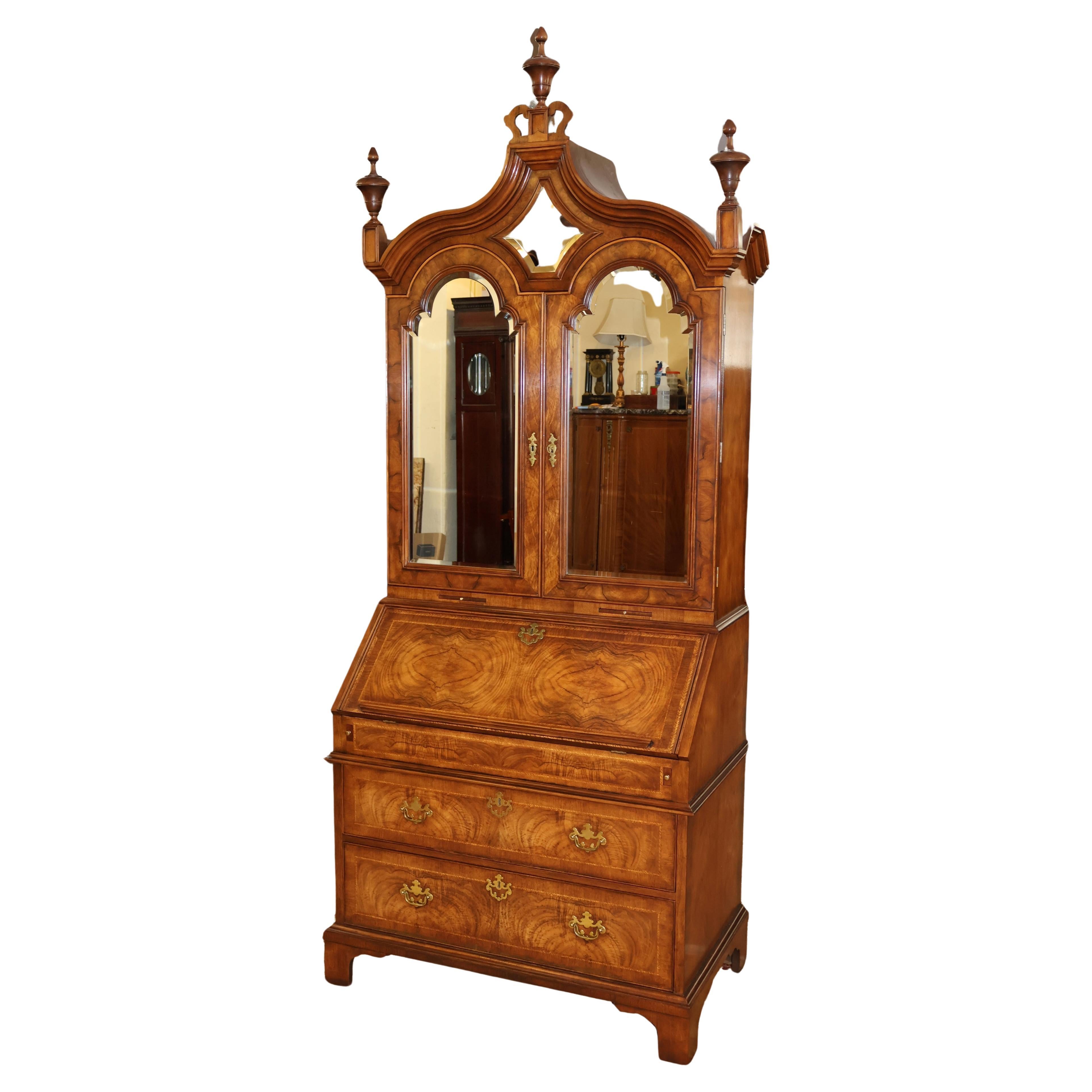 Baker Furniture Stately Home Circassian Walnut George III Style Secretary Desk For Sale