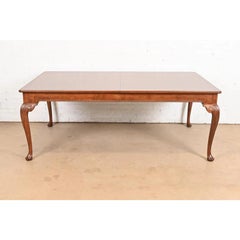 Baker Furniture Stately Homes Chippendale Burled Walnut Dining Table, Refinished