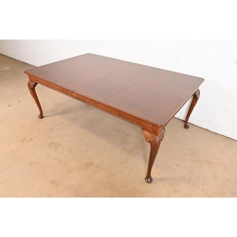American Baker Furniture Stately Homes Chippendale Burled Walnut Dining Table, Refinished For Sale