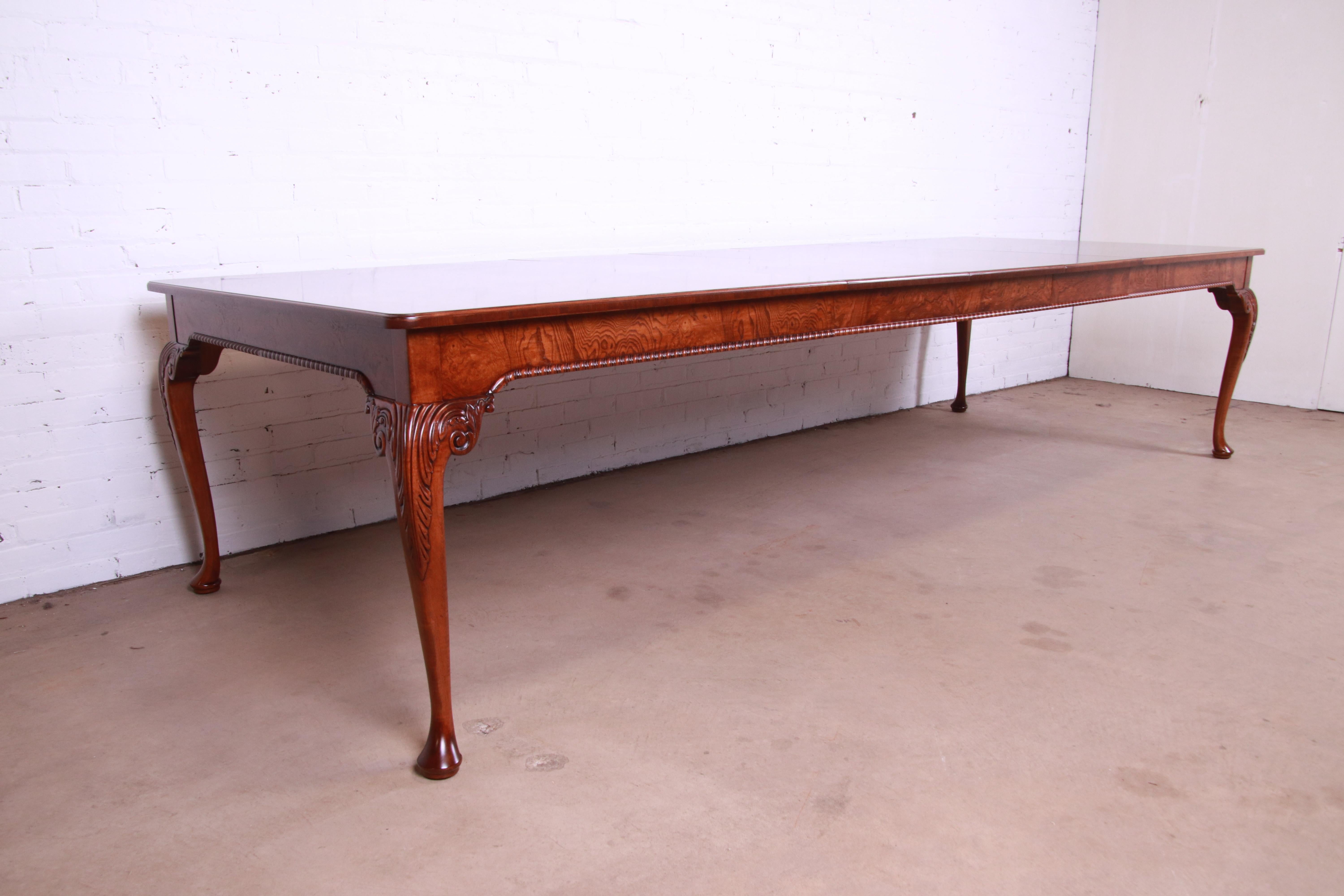 Baker Furniture Stately Homes Chippendale Burled Walnut Dining Table, Refinished For Sale 1