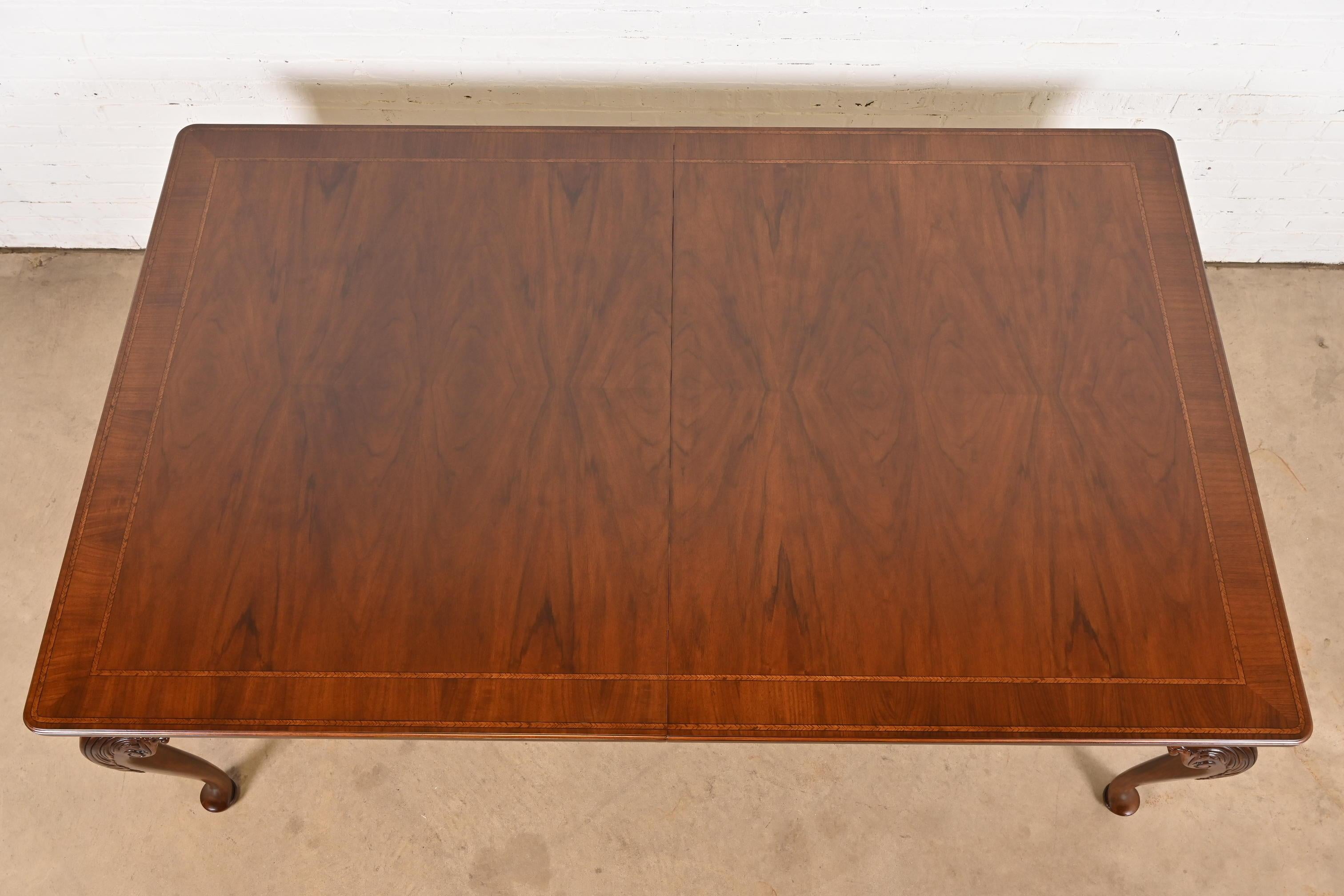 Baker Furniture Stately Homes Chippendale Burled Walnut Extension Dining Table For Sale 4