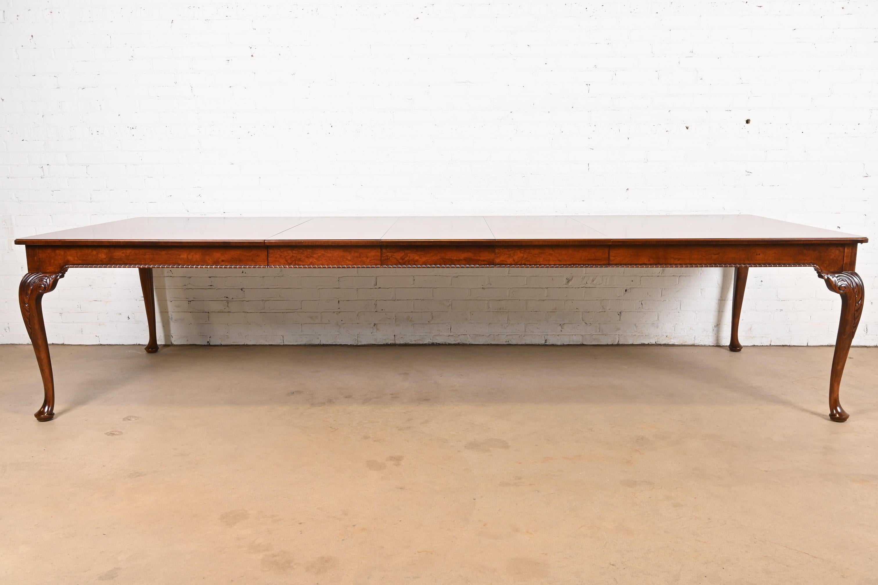 American Baker Furniture Stately Homes Chippendale Burled Walnut Extension Dining Table For Sale