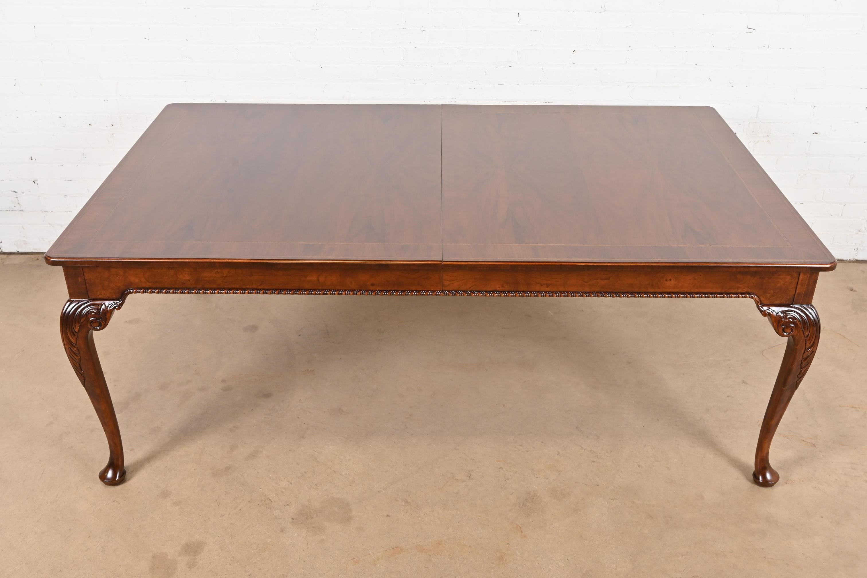 Baker Furniture Stately Homes Chippendale Burled Walnut Extension Dining Table For Sale 2