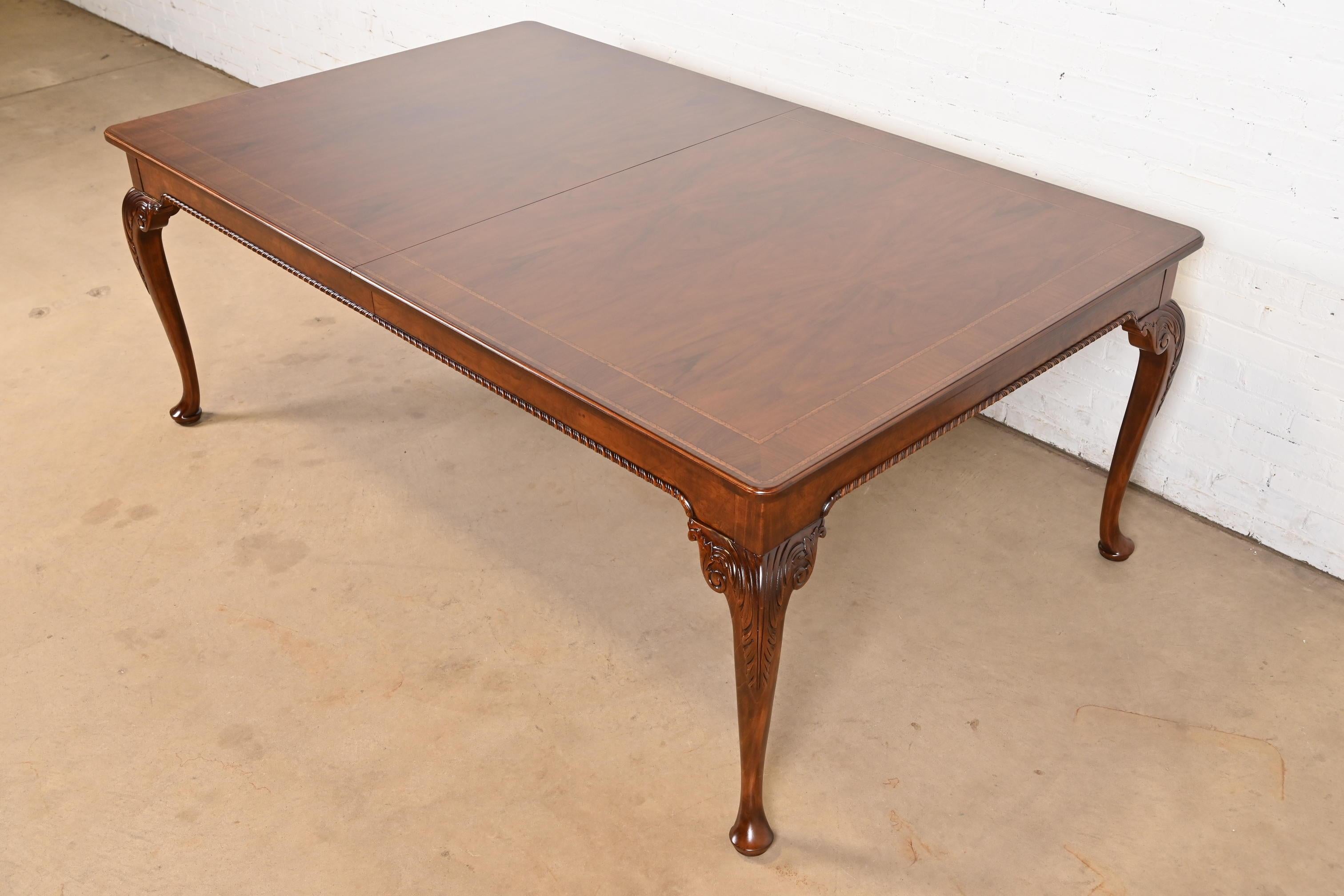 Baker Furniture Stately Homes Chippendale Burled Walnut Extension Dining Table For Sale 3