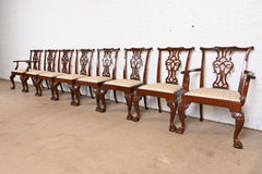 Baker Furniture Stately Homes Chippendale Carved Mahogany Dining Chairs, Eight