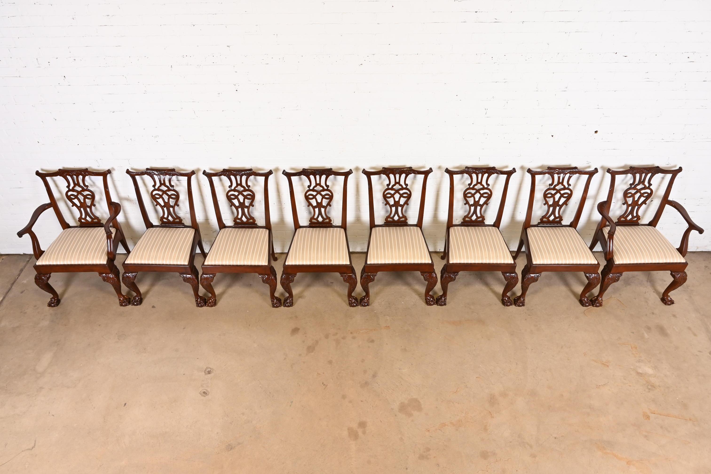 Upholstery Baker Furniture Stately Homes Chippendale Carved Mahogany Dining Chairs, Eight For Sale