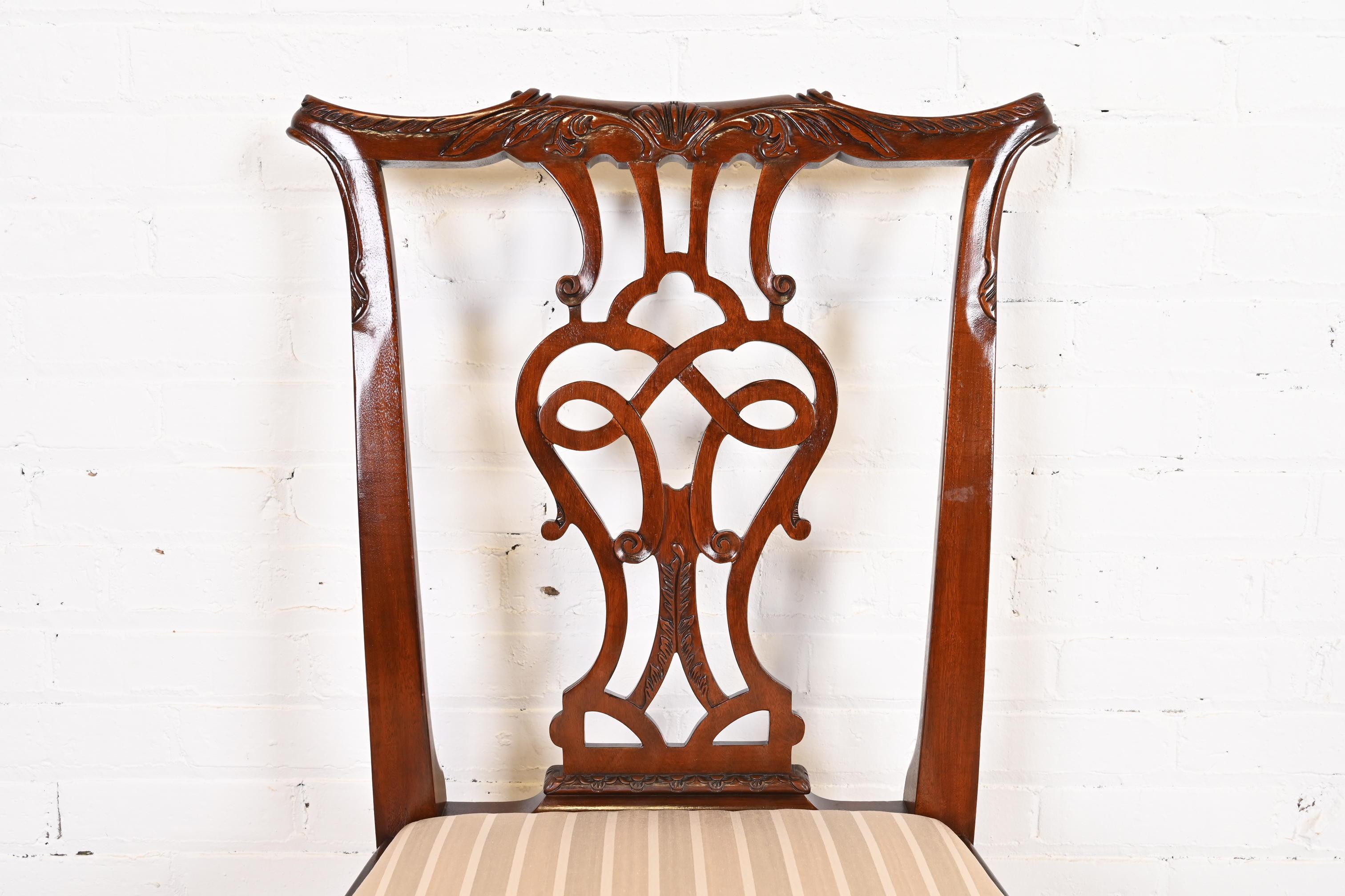 Baker Furniture Stately Homes Chippendale Carved Mahogany Dining Chairs, Eight For Sale 2