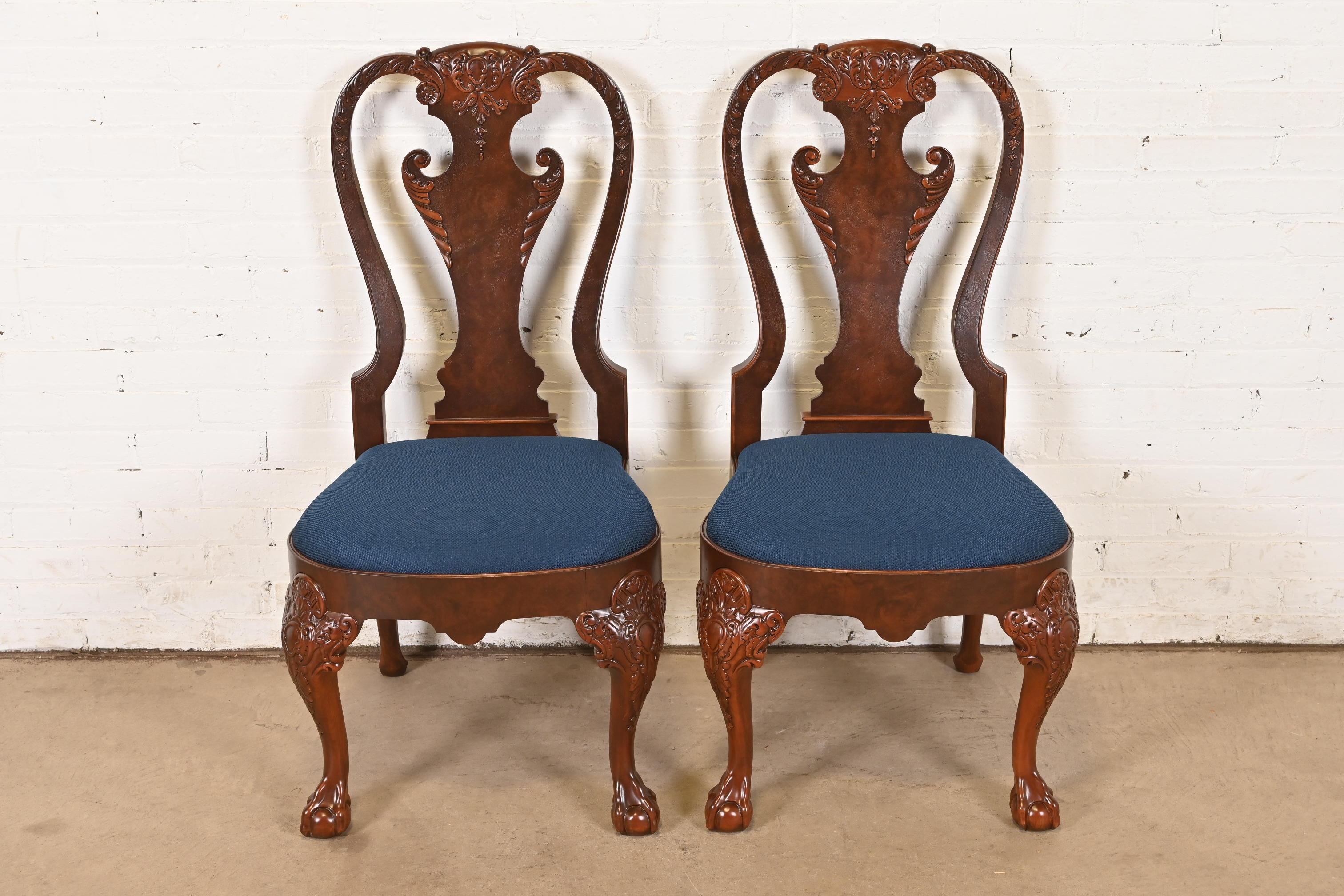 American Baker Furniture Stately Homes Chippendale Carved Walnut Chairs, Refinished For Sale