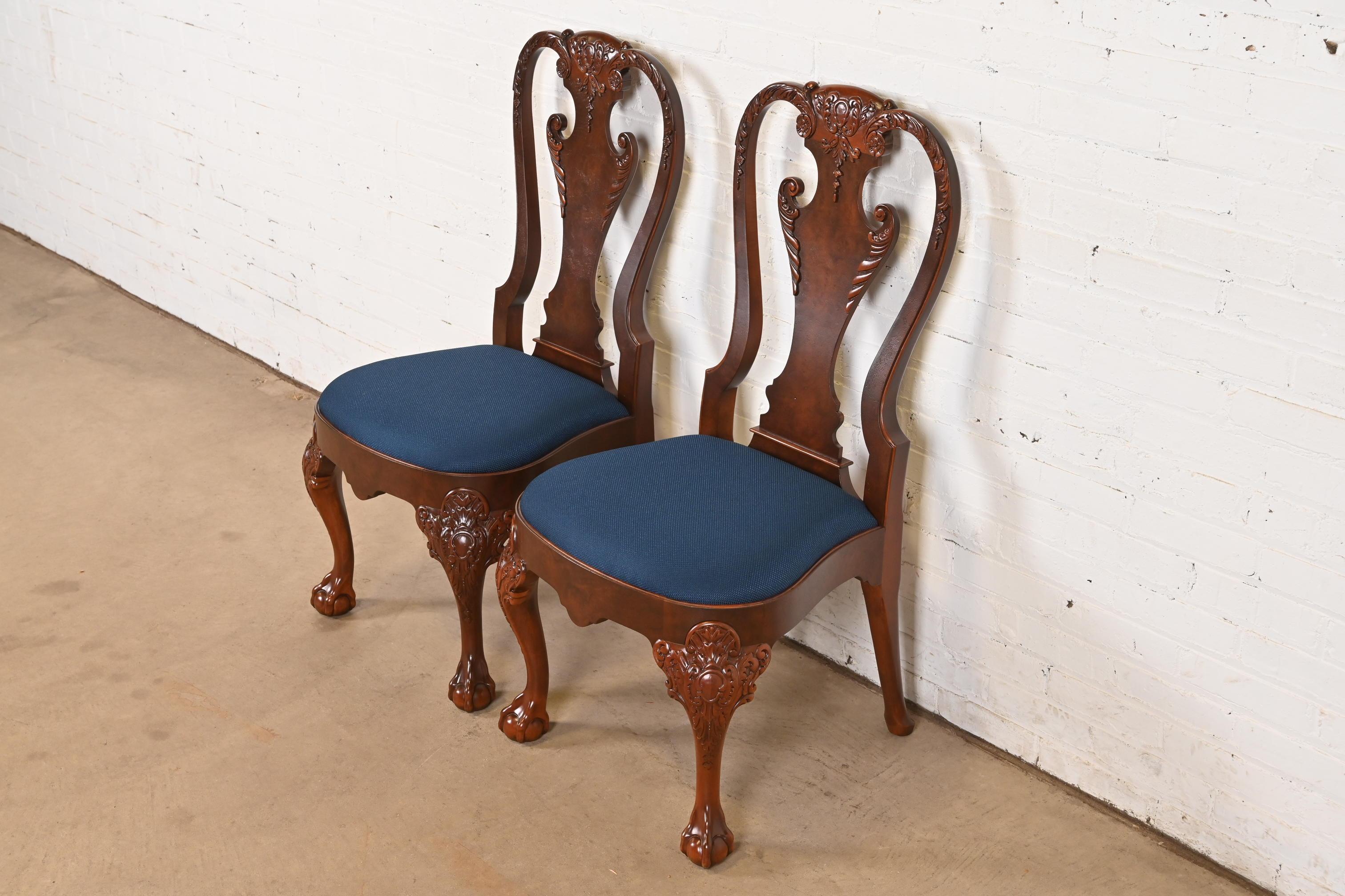 Baker Furniture Stately Homes Chippendale Carved Walnut Chairs, Refinished In Good Condition For Sale In South Bend, IN