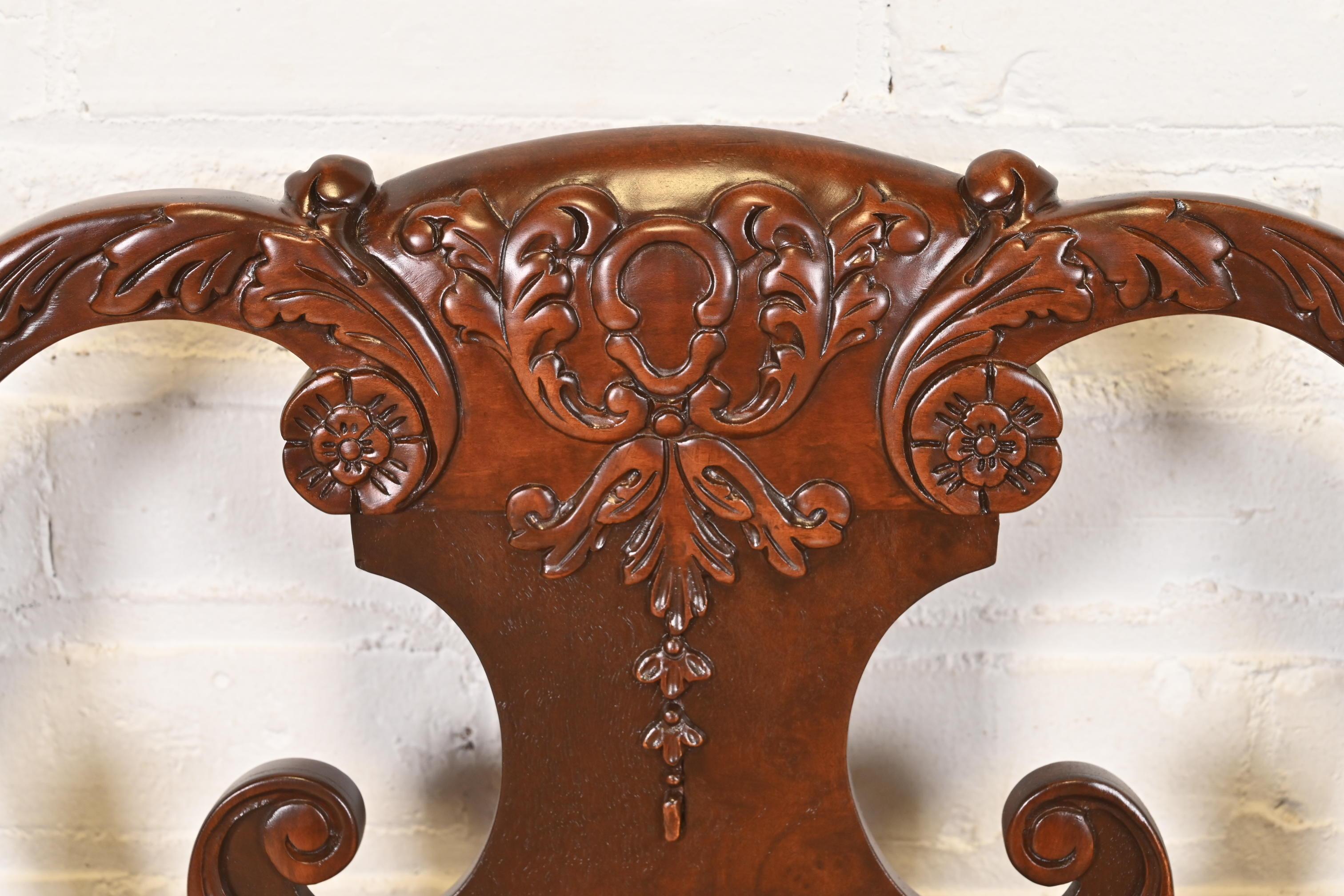 Baker Furniture Stately Homes Chippendale Carved Walnut Chairs, Refinished For Sale 2