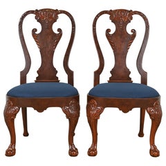 Baker Furniture Stately Homes Chippendale Carved Walnut Chairs, Refinished