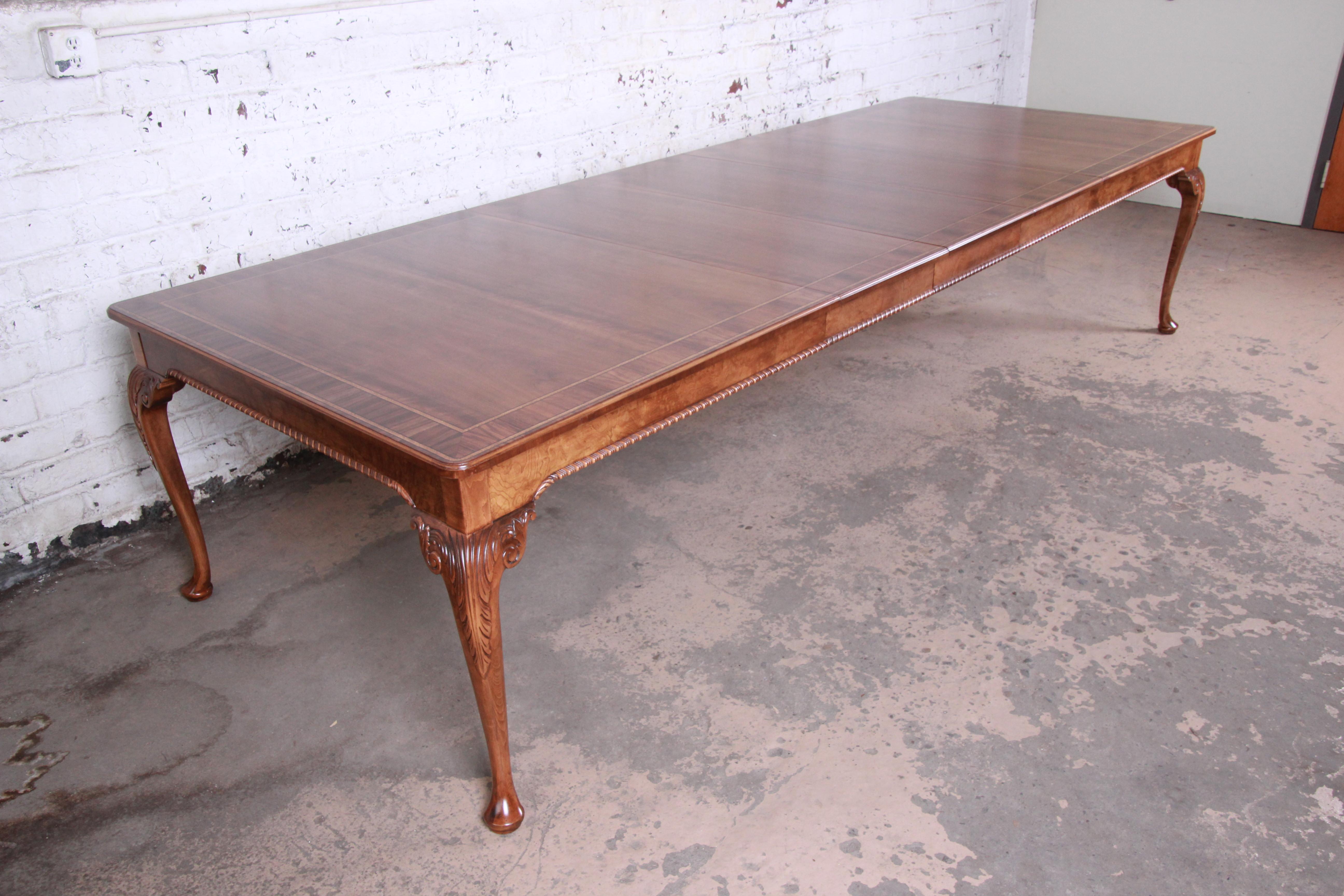 Late 20th Century Baker Furniture Stately Homes Chippendale Extension Dining Table, Newly Restored