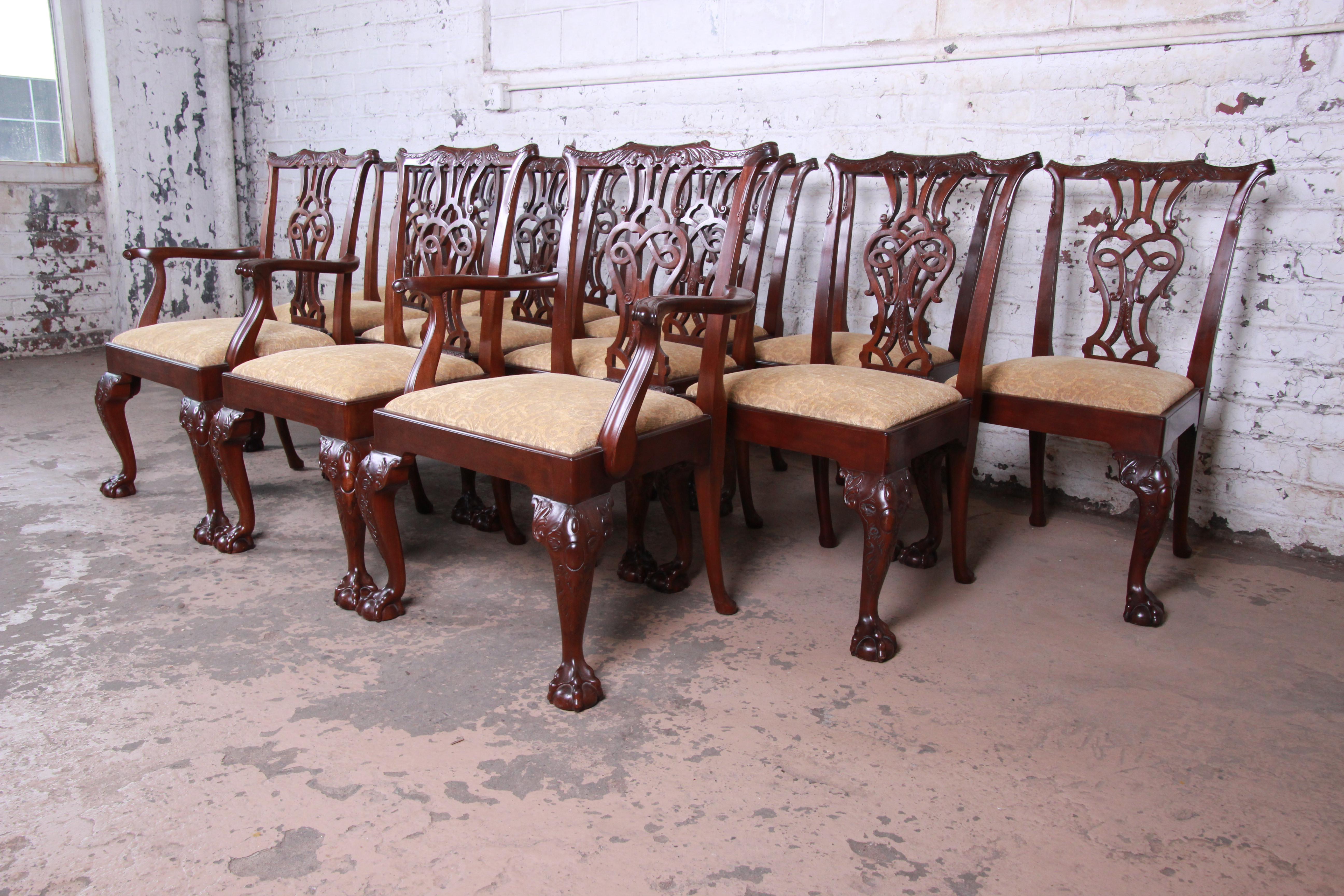 American Baker Furniture Stately Homes Chippendale Mahogany Dining Chairs, Set of 12
