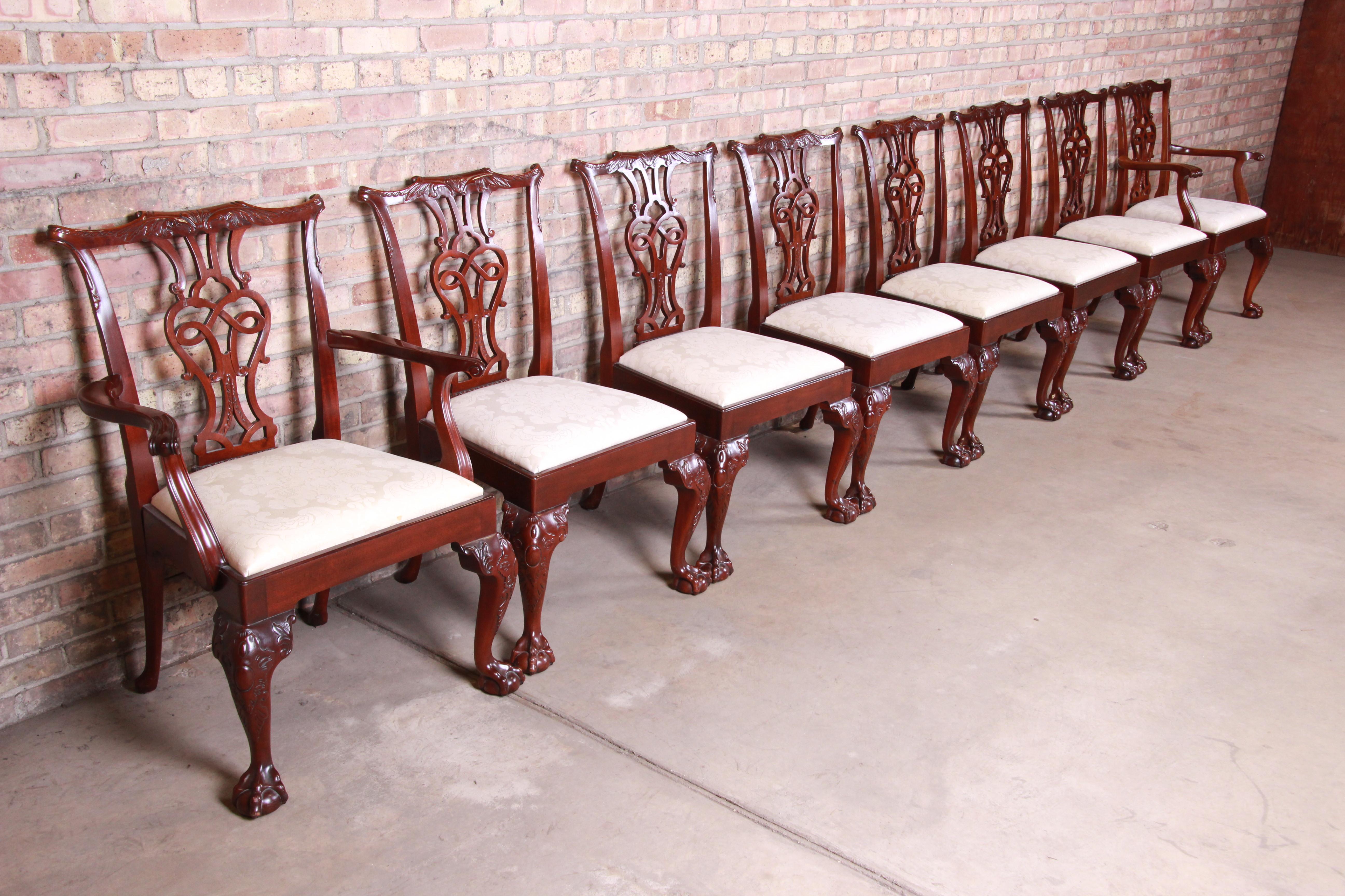 American Baker Furniture Stately Homes Chippendale Mahogany Dining Chairs, Set of Eight