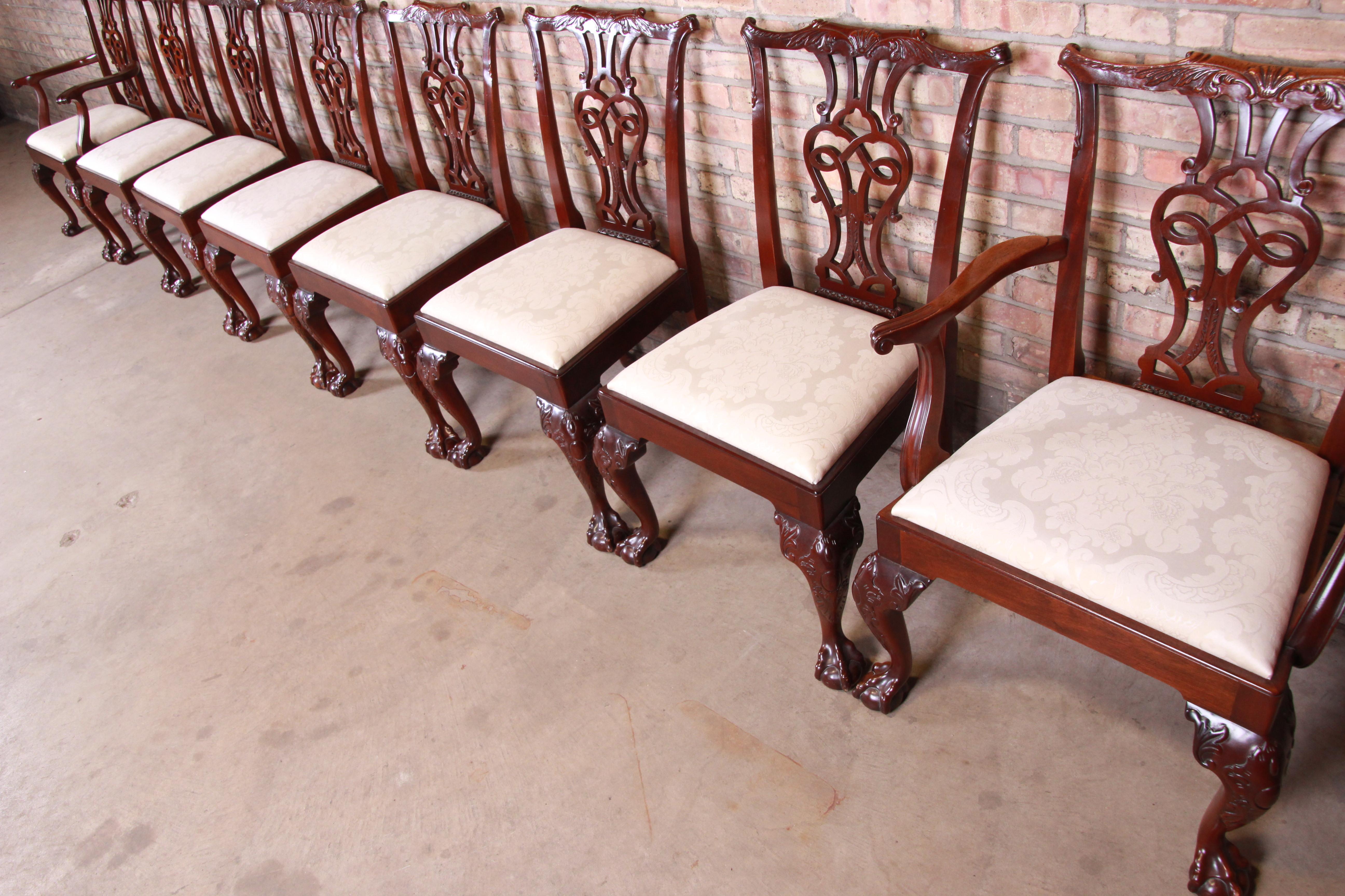 20th Century Baker Furniture Stately Homes Chippendale Mahogany Dining Chairs, Set of Eight