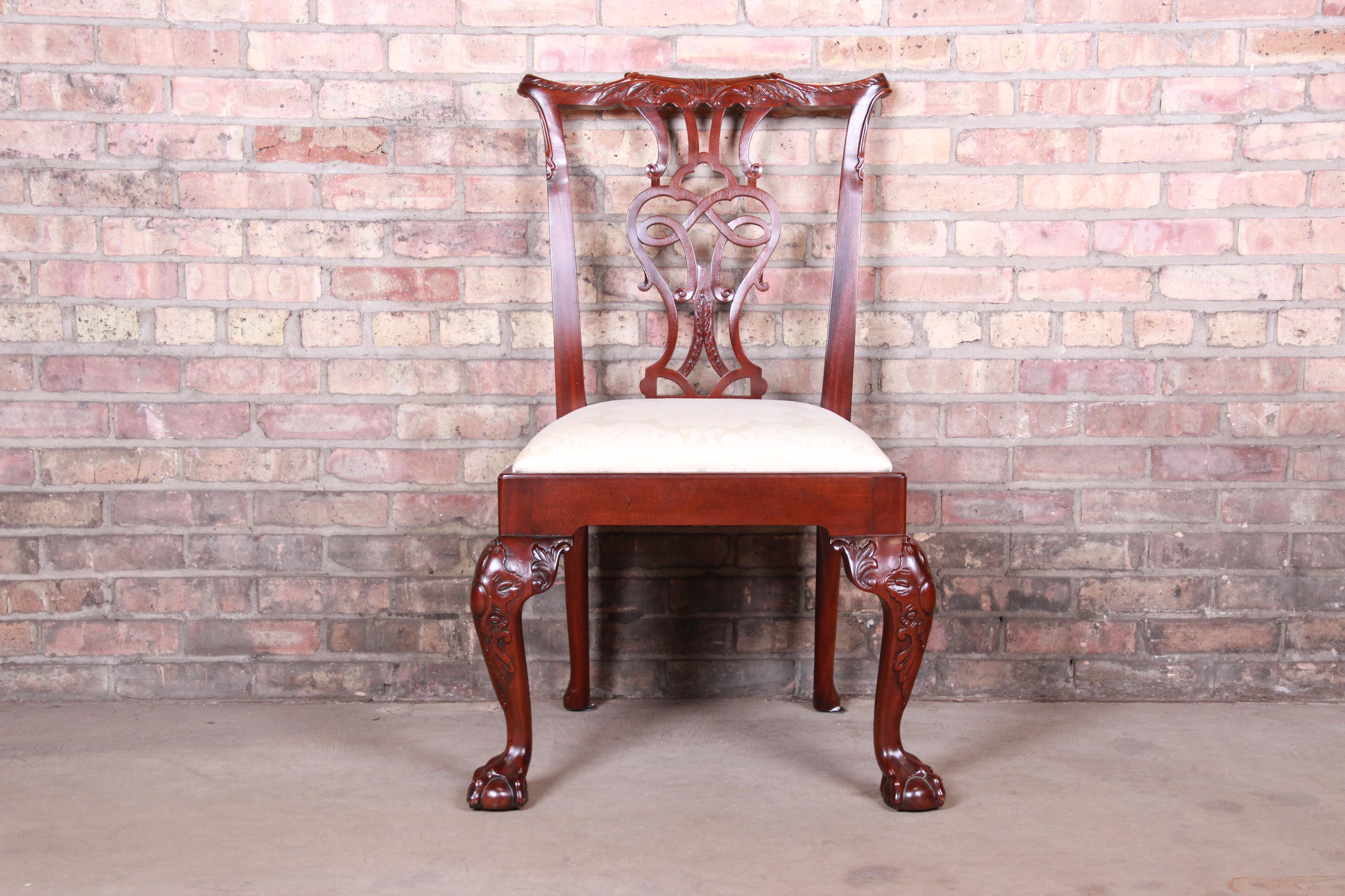 Upholstery Baker Furniture Stately Homes Chippendale Mahogany Dining Chairs, Set of Eight