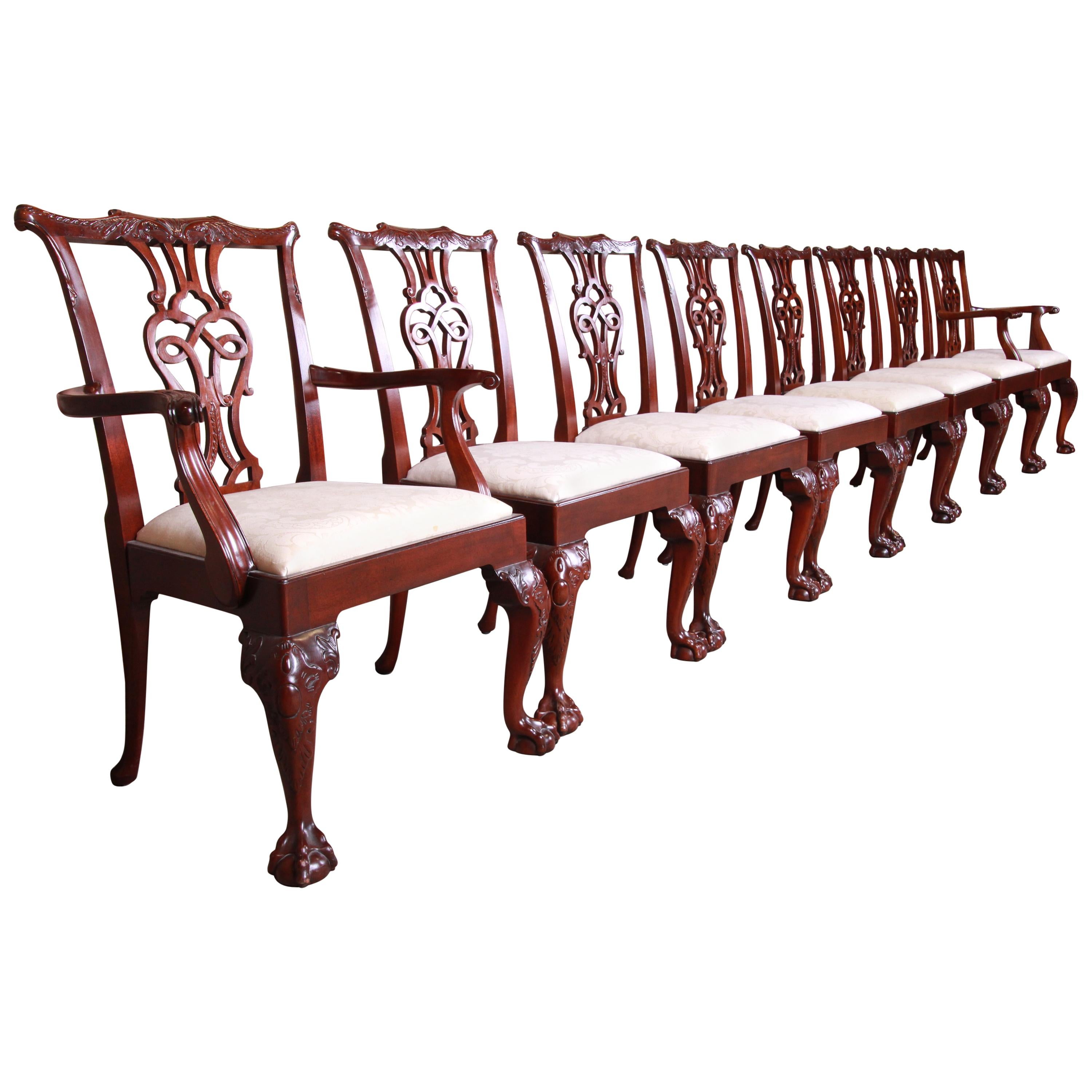 Baker Furniture Stately Homes Chippendale Mahogany Dining Chairs, Set of Eight