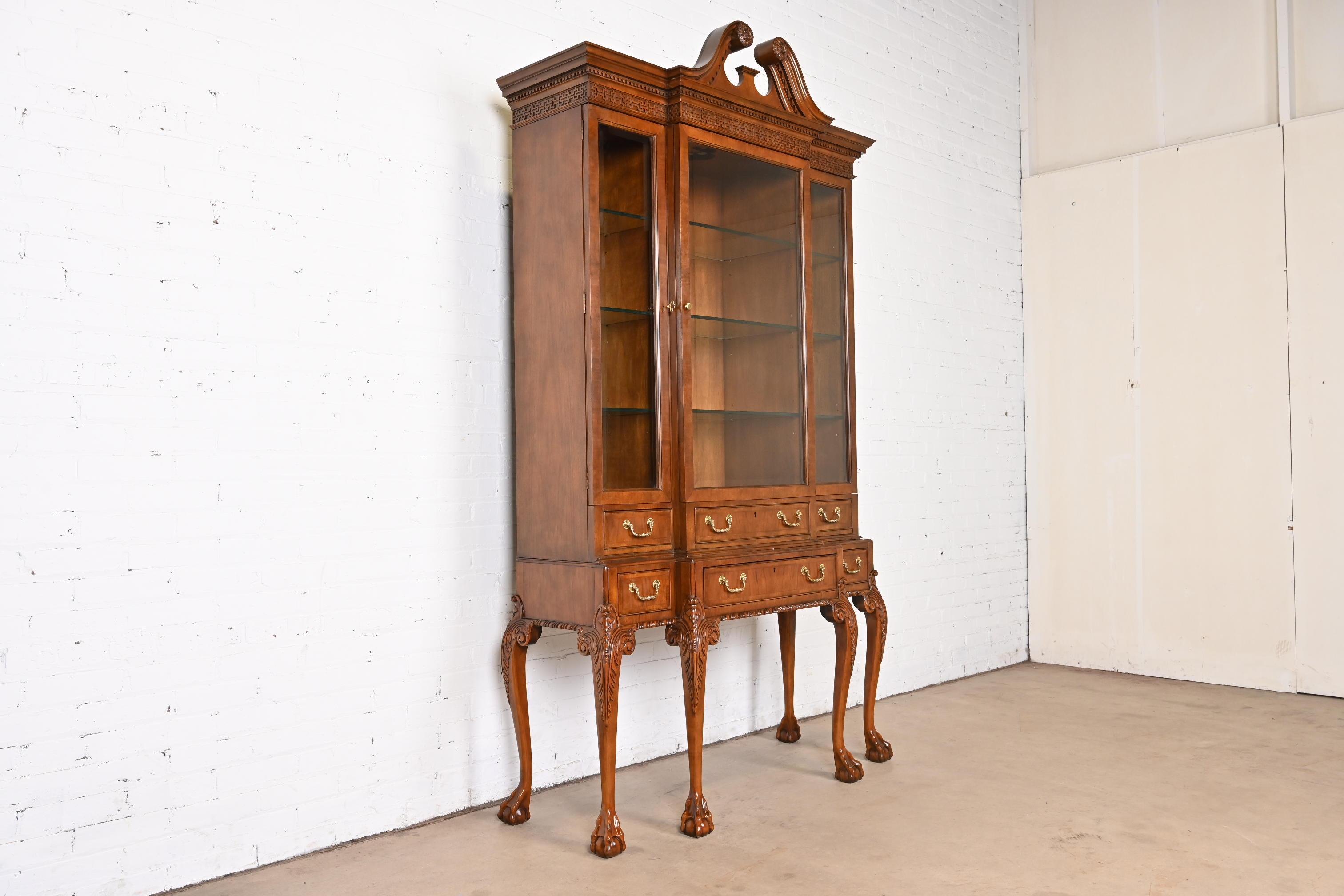 American Baker Furniture Stately Homes Chippendale Walnut Breakfront Cabinet or Bookcase For Sale