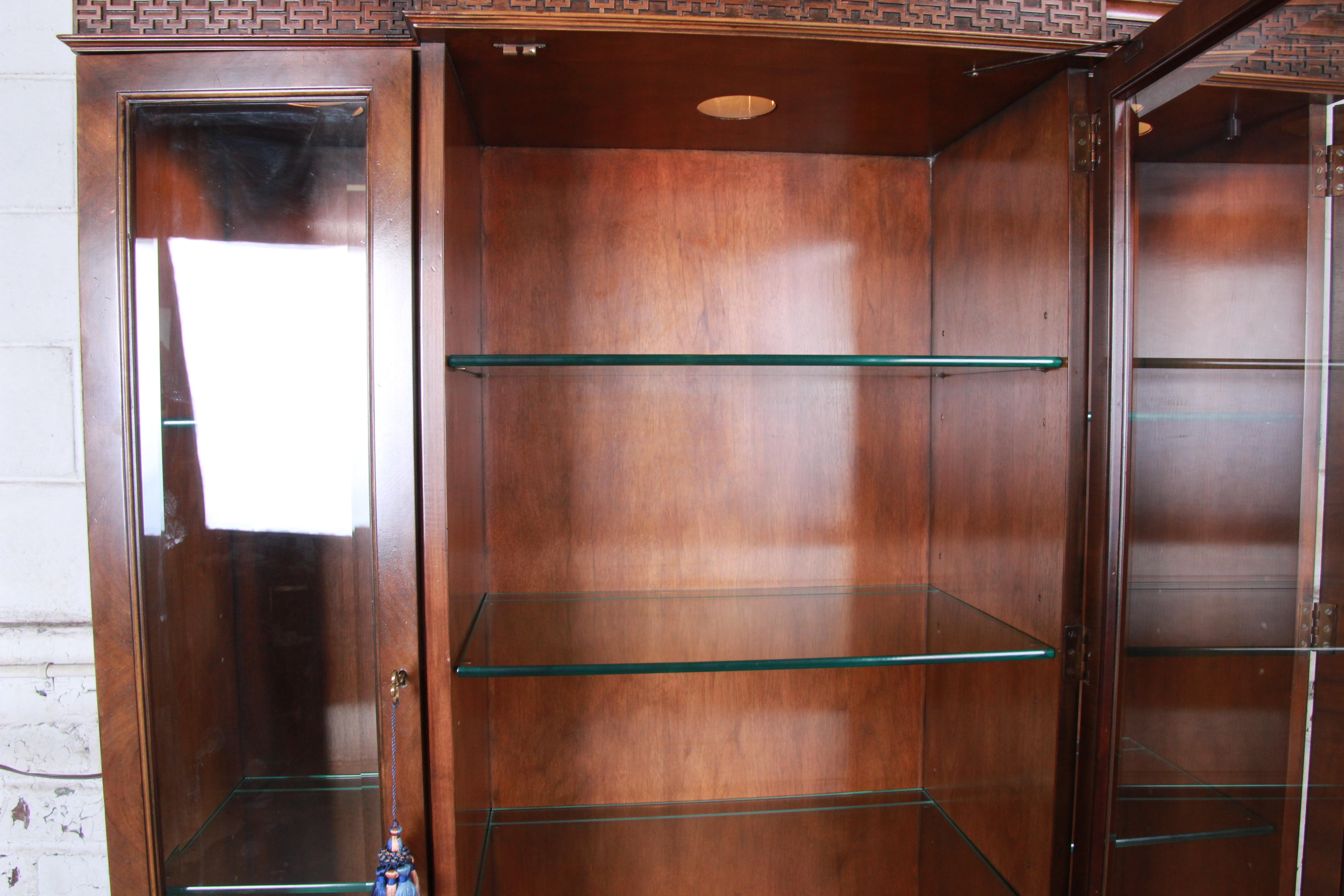 20th Century Baker Furniture Stately Homes Chippendale Walnut Breakfront Cabinet or Bookcase