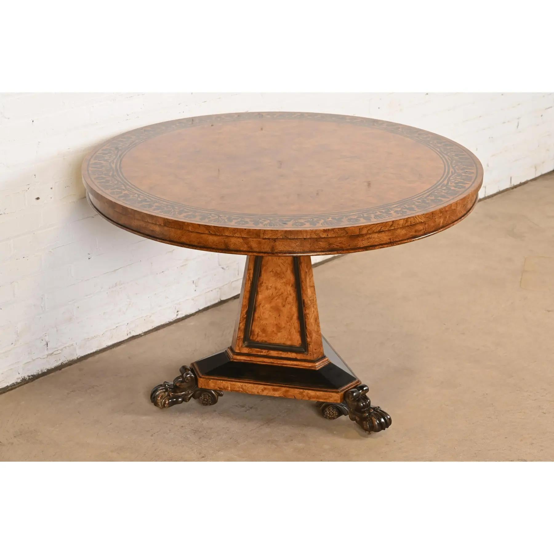 Baker Furniture Colección Stately Homes Mesa de regencia de madera burl y ebonizada Estadounidense en venta