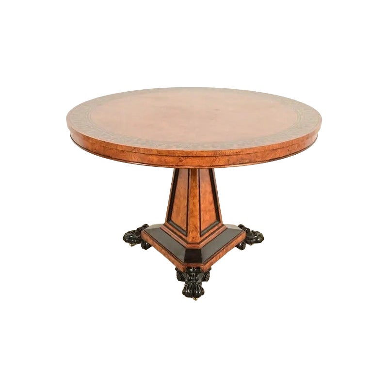 Baker Furniture Stately Homes Collection Burl Wood Ebonized Regency Center Table For Sale