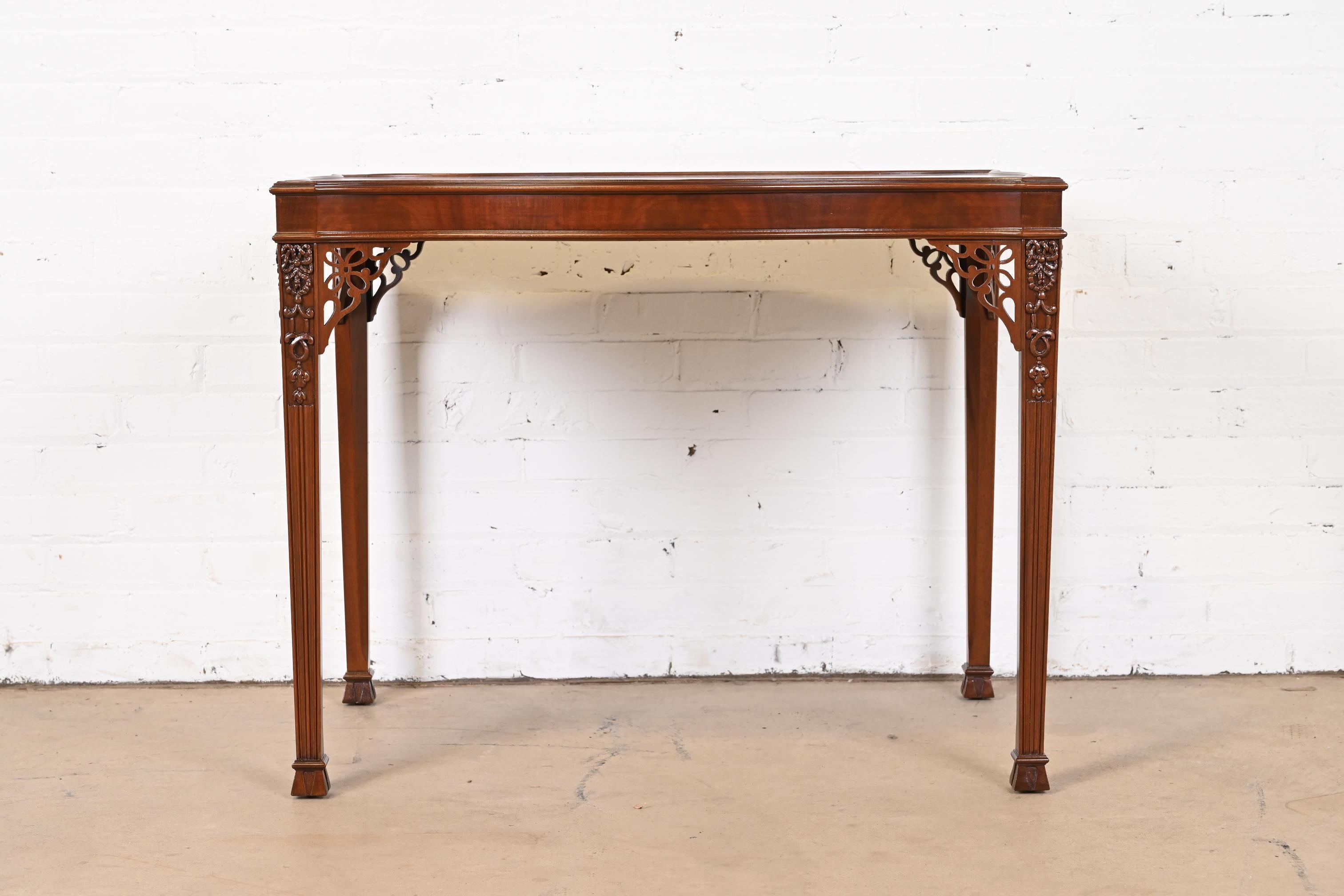 Chippendale Baker Furniture Stately Homes Collection Carved Mahogany Tea Table, Refinished For Sale