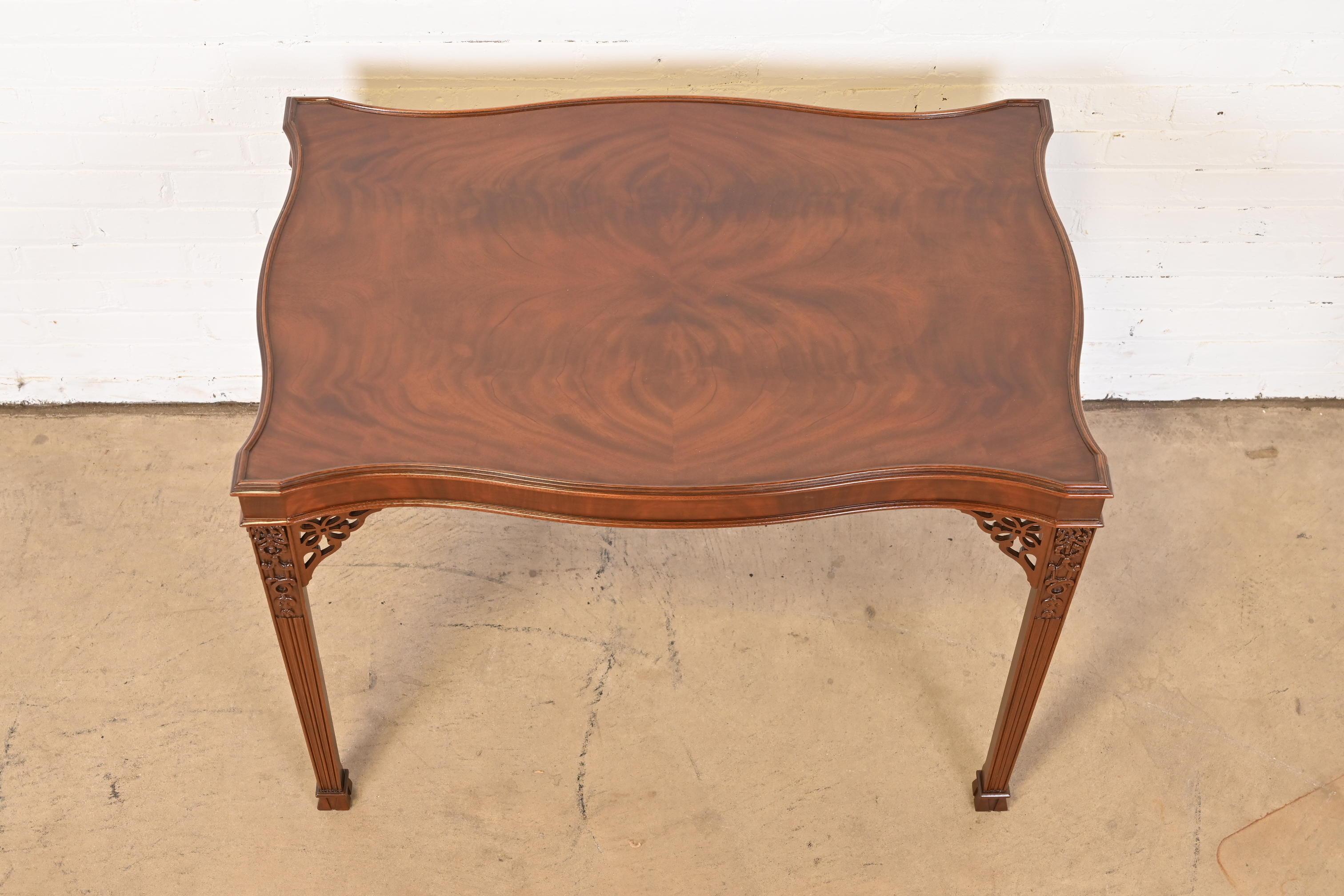 Baker Furniture Stately Homes Collection Carved Mahogany Tea Table, Refinished For Sale 2