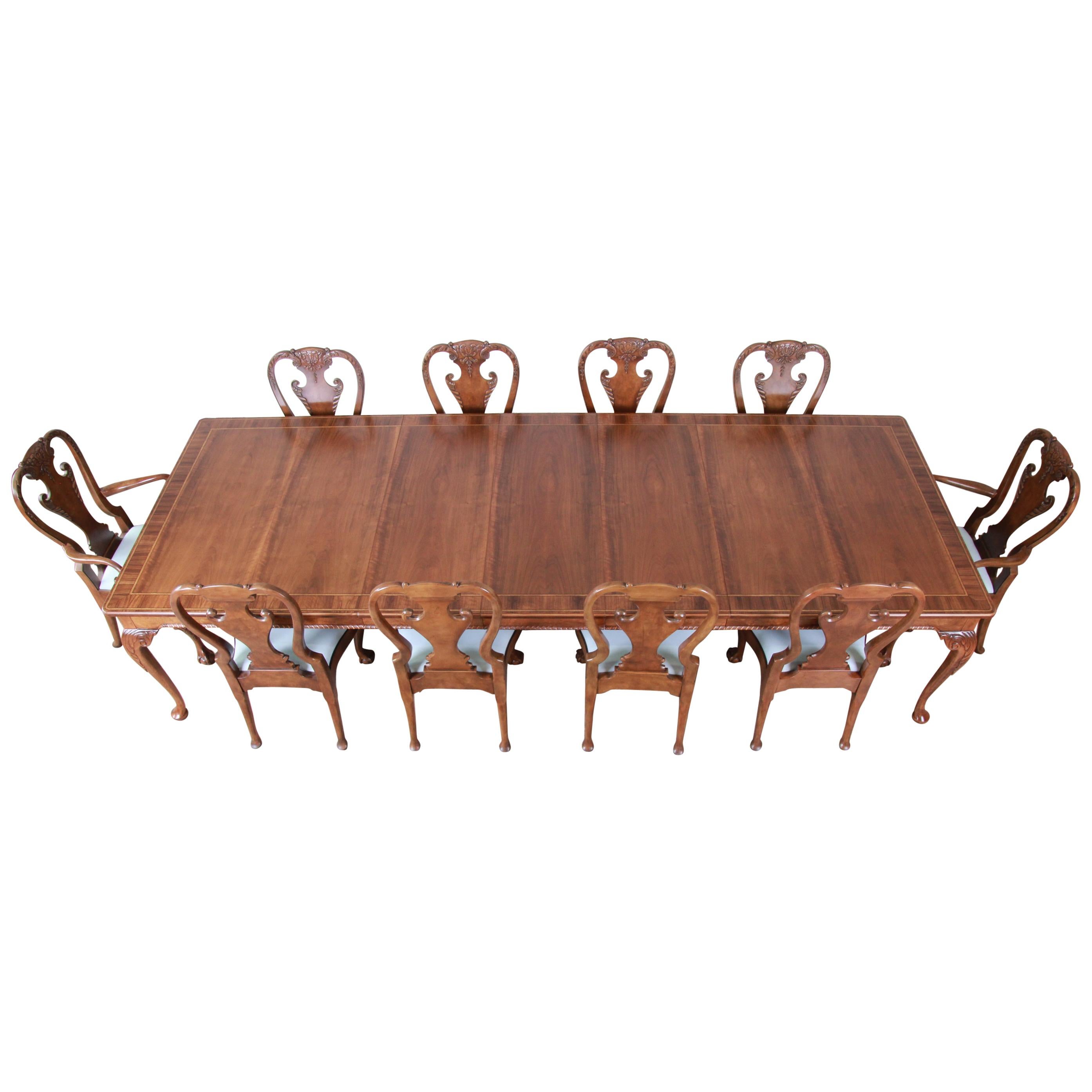 Baker Furniture Stately Homes Collection Chippendale Walnut Dining Set, Restored