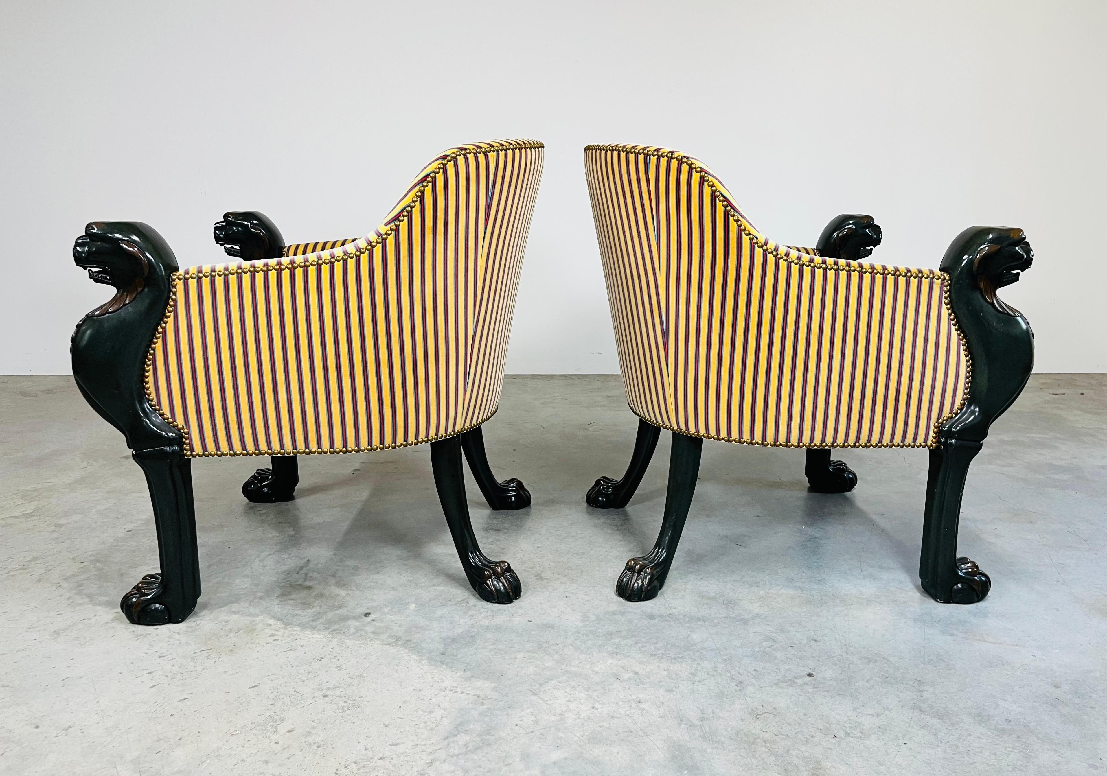 Baker Furniture Stately Homes Collection Egyptian Regency Tub Chairs, Pair In Excellent Condition For Sale In Southampton, NJ