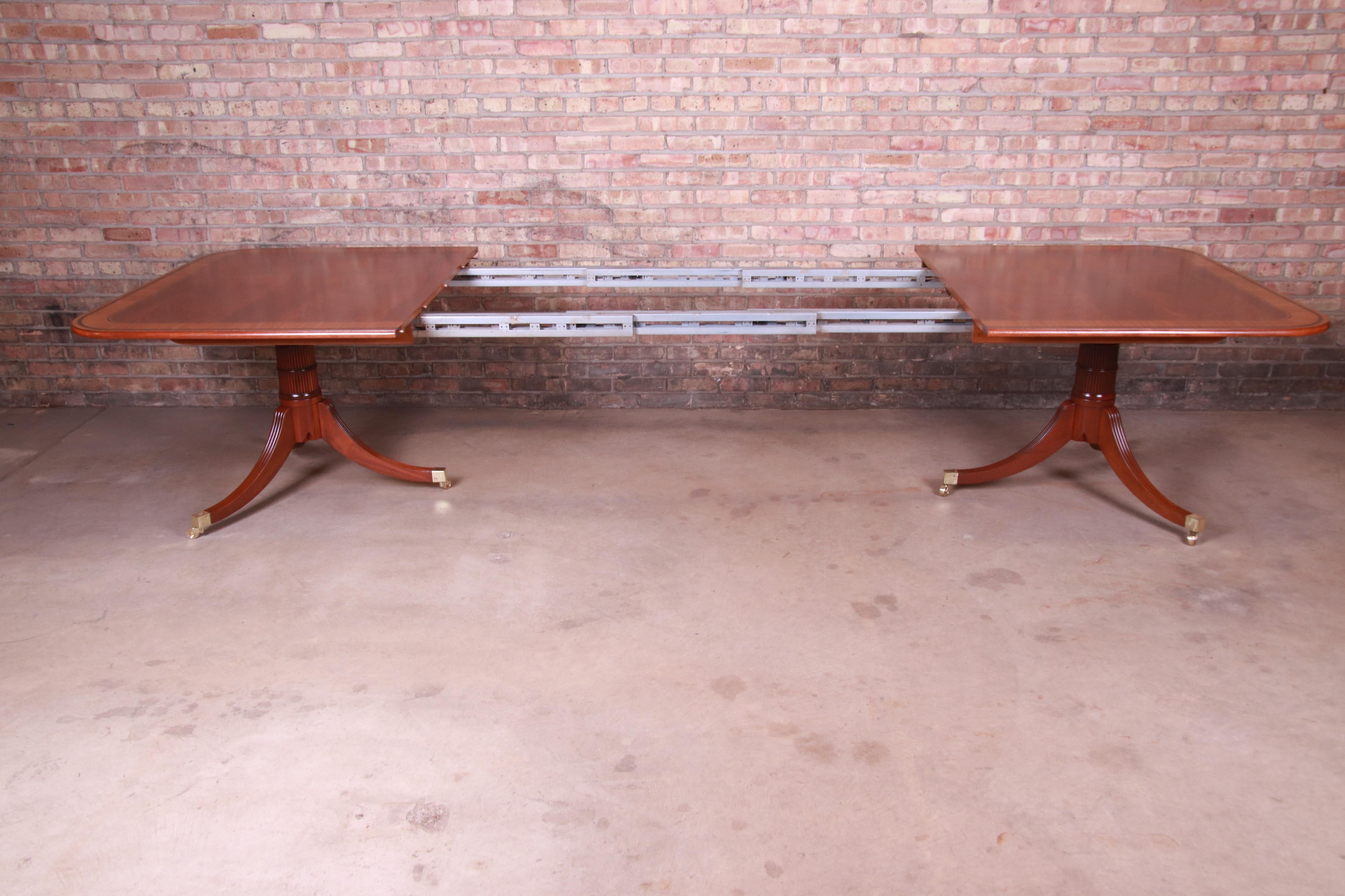 Brass Baker Furniture Stately Homes Georgian Banded Mahogany Dining Table, Restored