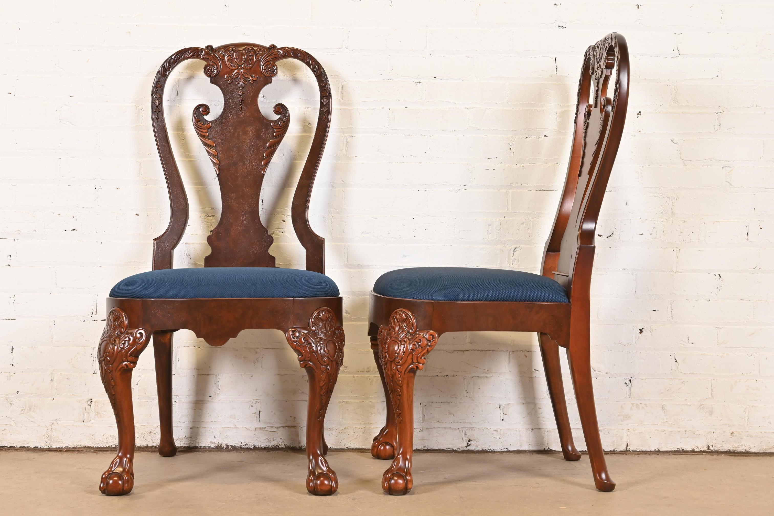 Baker Furniture Stately Homes Georgian Carved Walnut Dining Chairs, Refinished For Sale 5