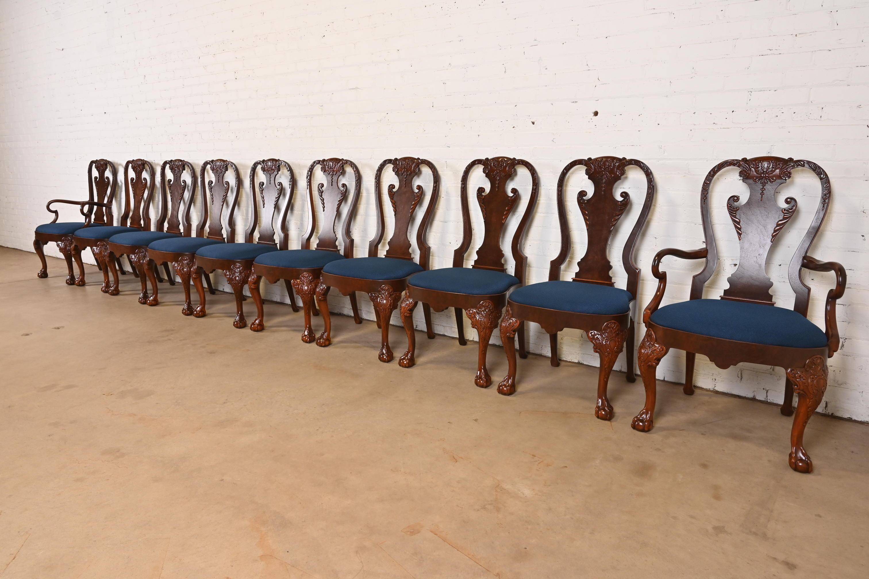 American Baker Furniture Stately Homes Georgian Carved Walnut Dining Chairs, Refinished For Sale