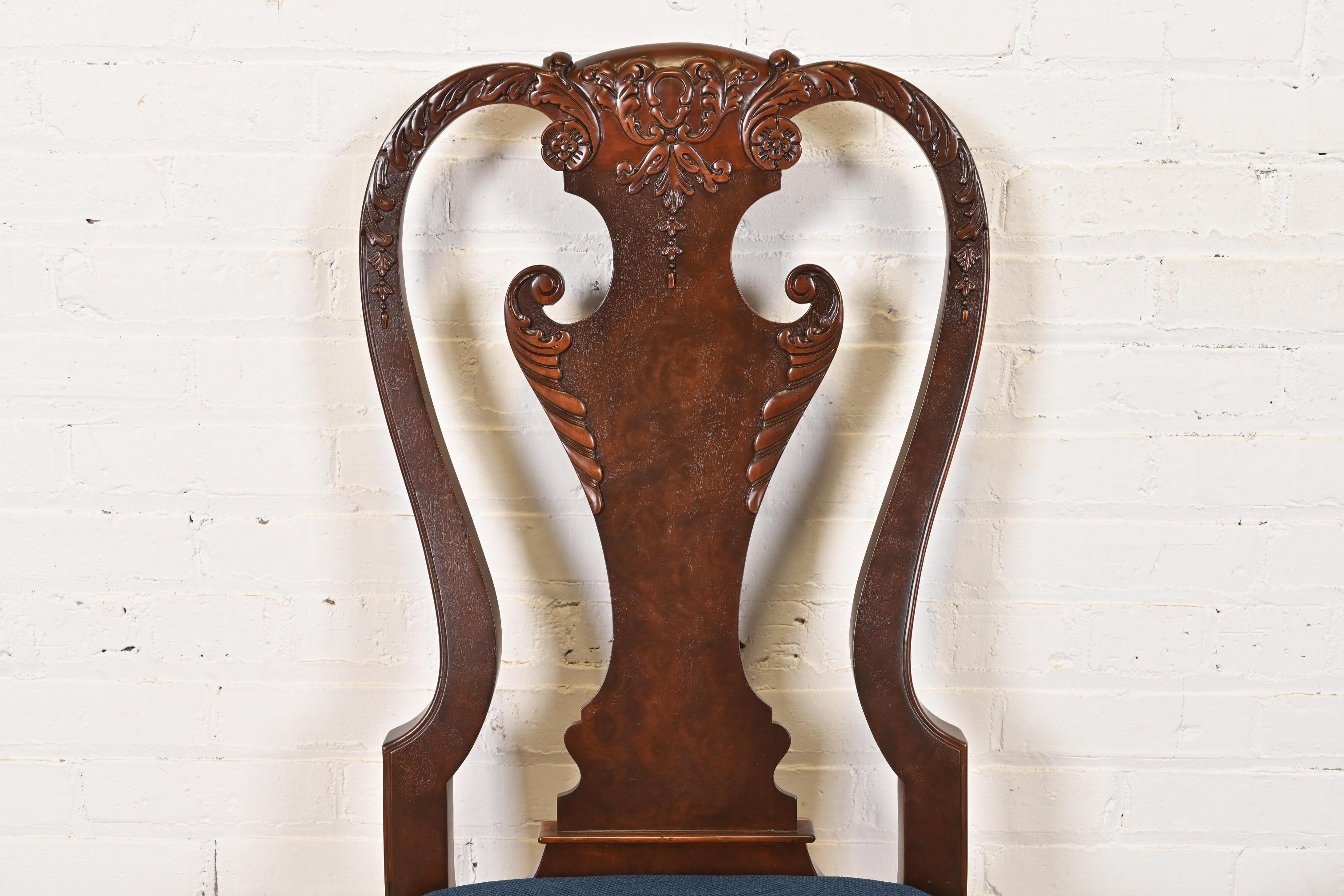 Baker Furniture Stately Homes Georgian Carved Walnut Dining Chairs, Refinished For Sale 1