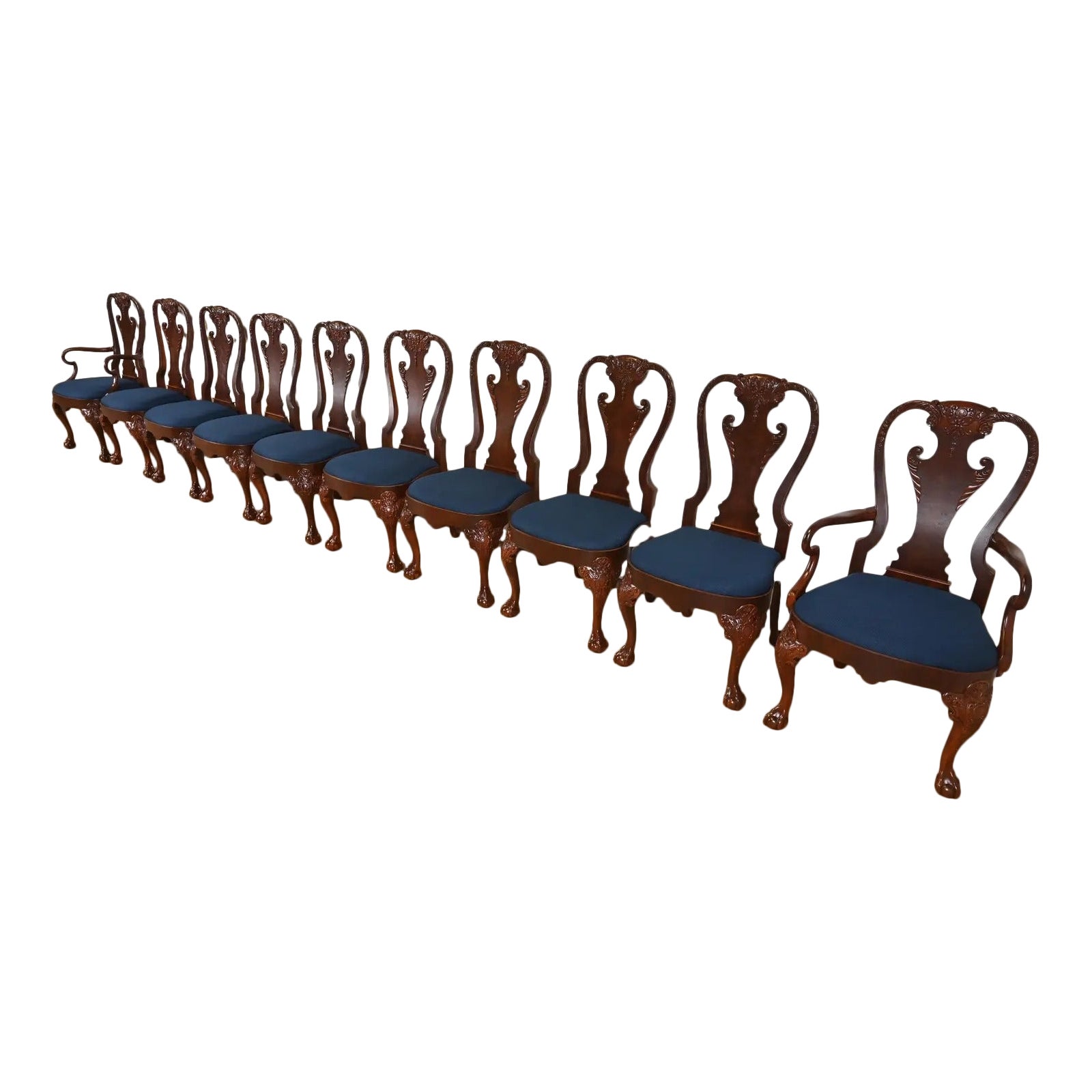Baker Furniture Stately Homes Georgian Carved Walnut Dining Chairs, Refinished For Sale
