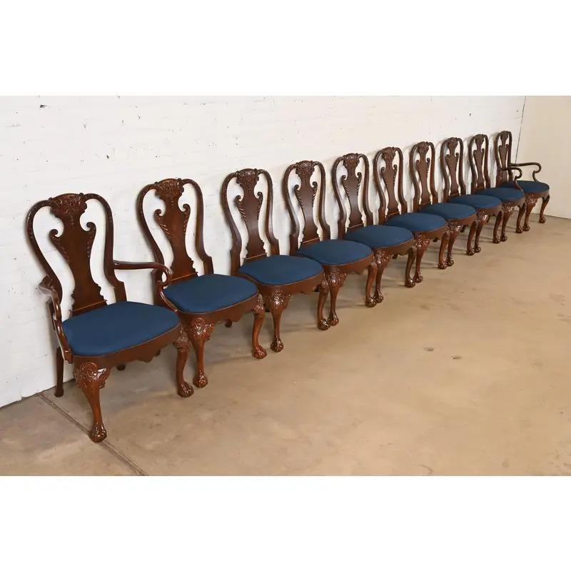 Upholstery Baker Furniture Stately Homes Georgian Dining Chairs, Newly Refinished For Sale