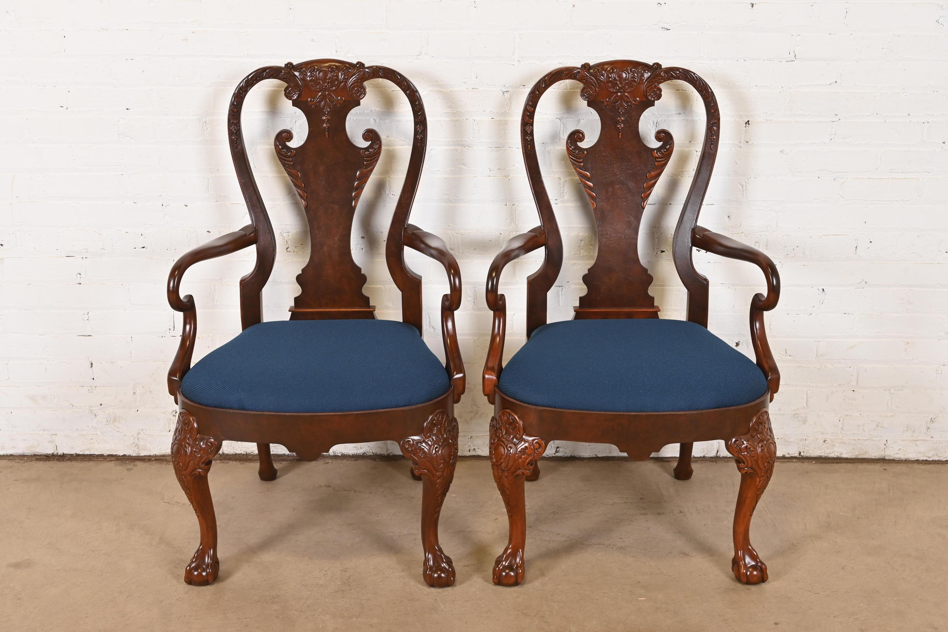 Georgian Baker Furniture Stately Homes Gerogian Carved Burled Walnut Dining Chairs For Sale