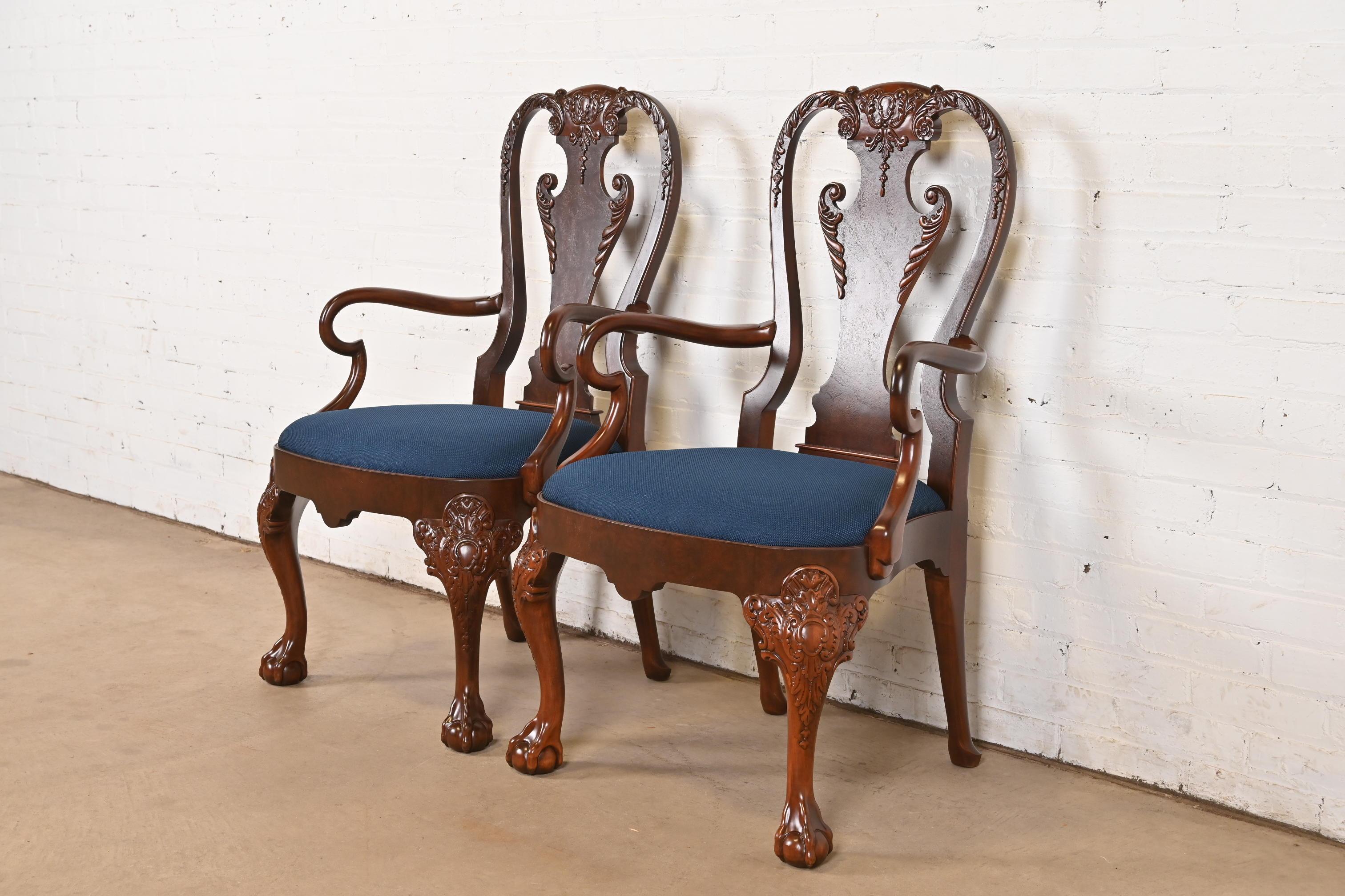 American Baker Furniture Stately Homes Gerogian Carved Burled Walnut Dining Chairs For Sale