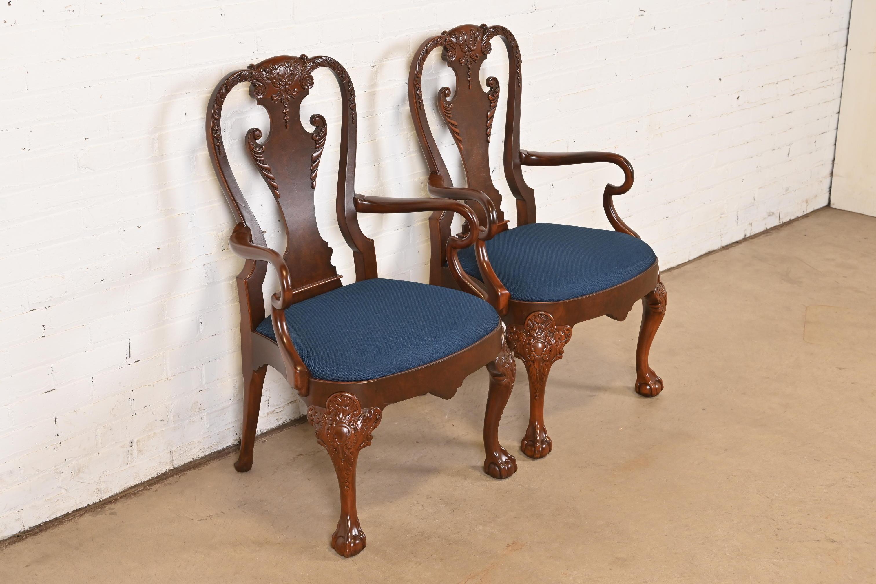 Baker Furniture Stately Homes Gerogian Carved Burled Walnut Dining Chairs In Good Condition For Sale In South Bend, IN