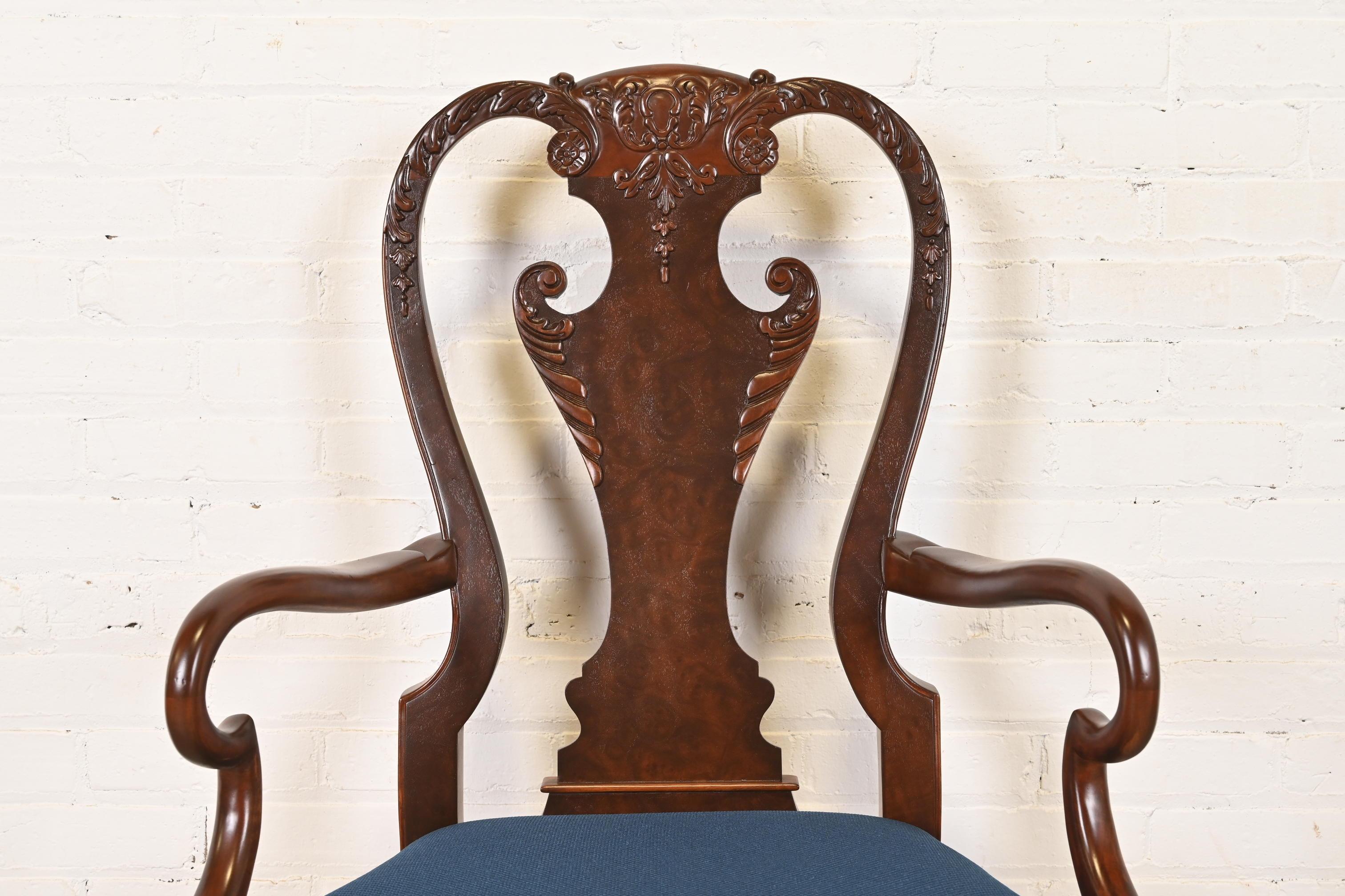 Upholstery Baker Furniture Stately Homes Gerogian Carved Burled Walnut Dining Chairs For Sale