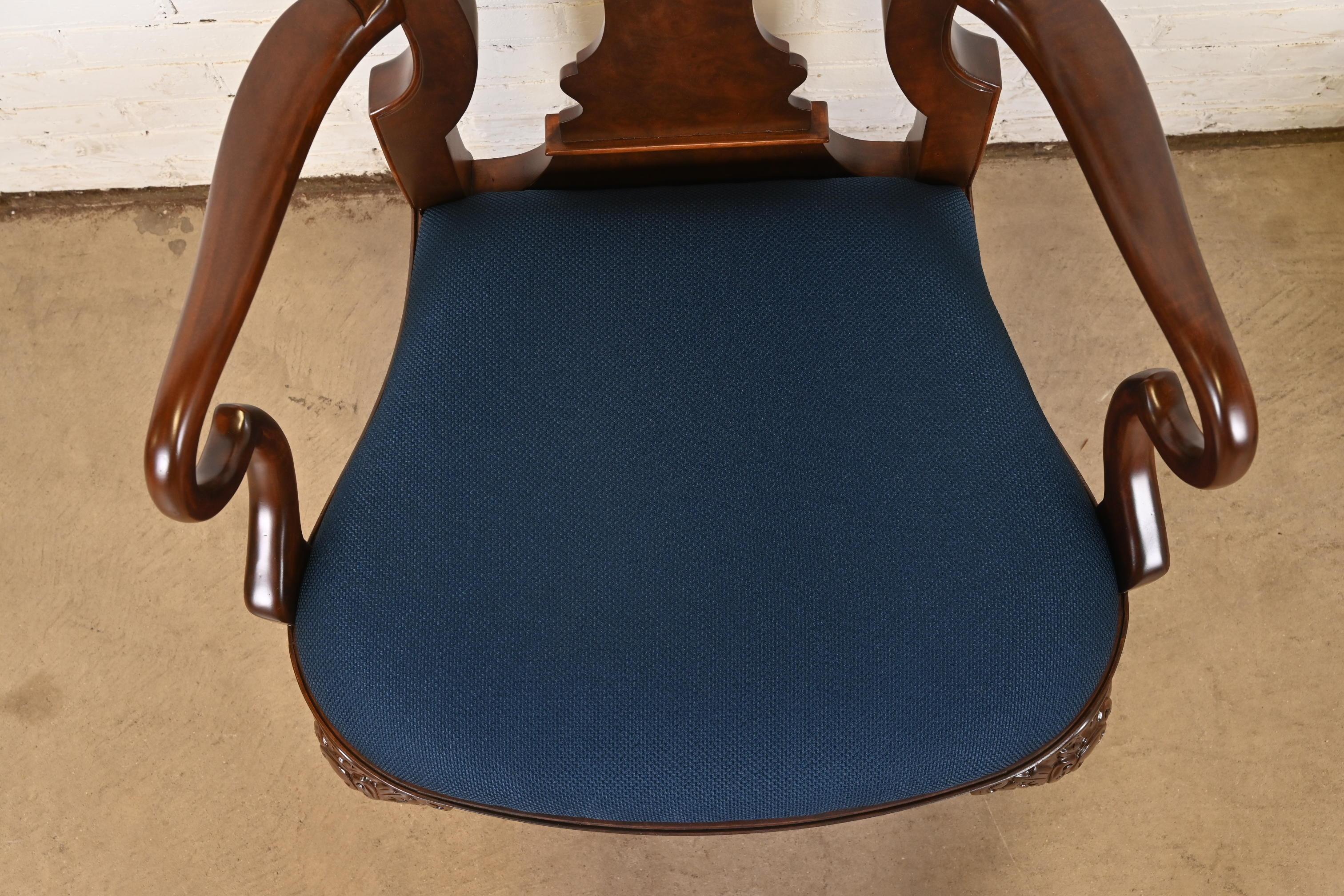 Baker Furniture Stately Homes Gerogian Carved Burled Walnut Dining Chairs For Sale 1